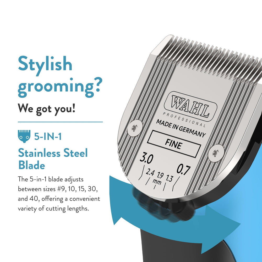 Wahl Bravura cordless operation demonstrates freedom to groom anywhere without interruption.