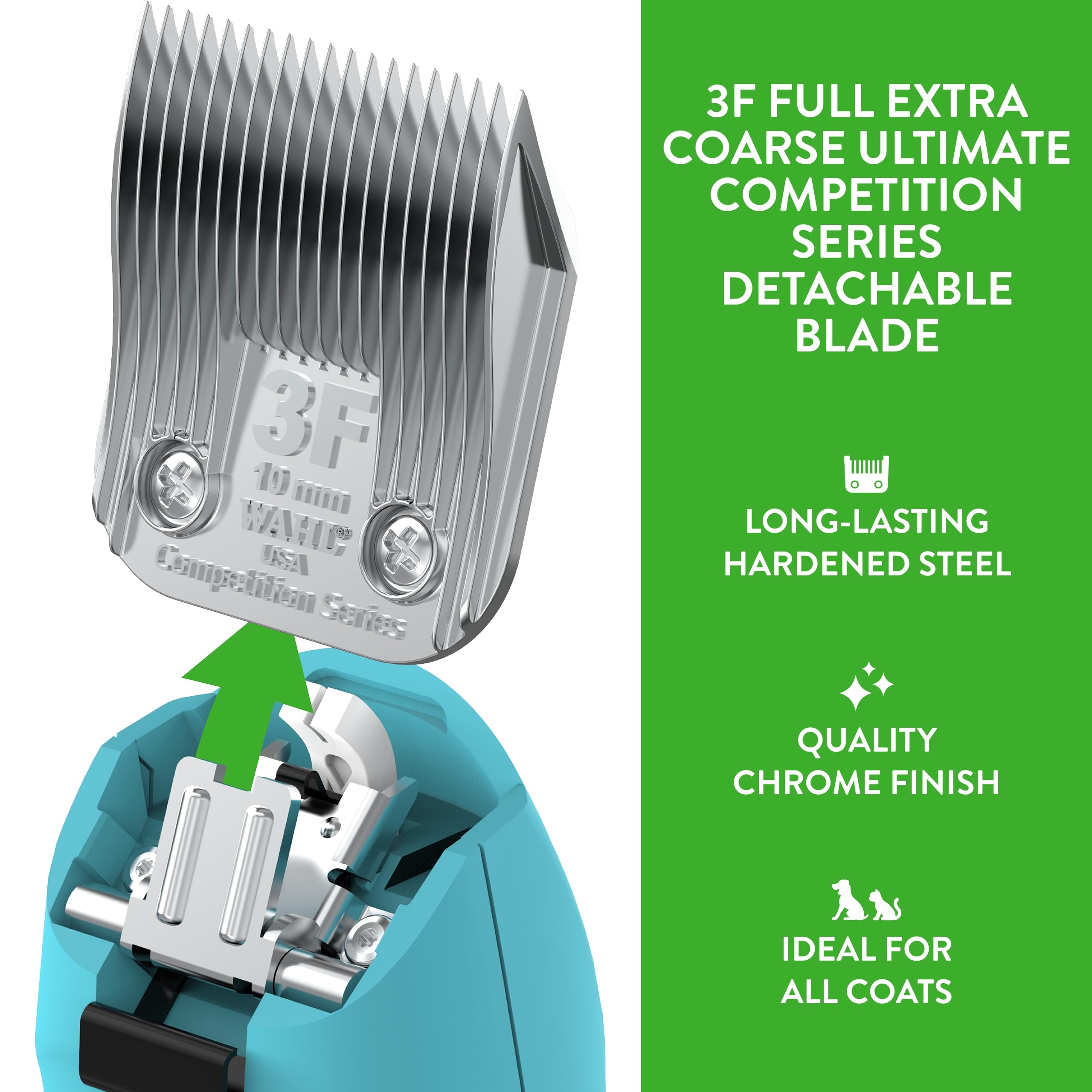 Wahl chrome finish blade detail highlights rust protection during use.
