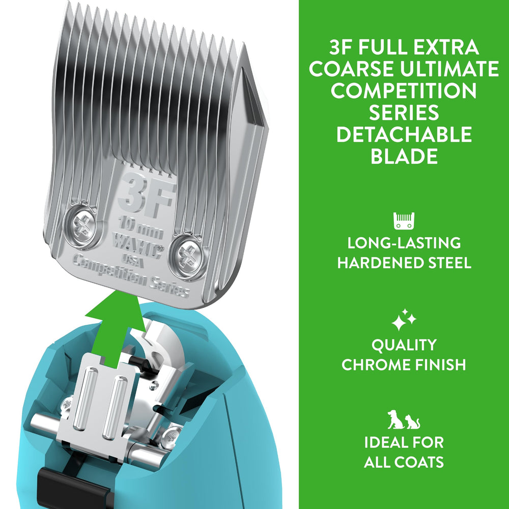Wahl chrome finish blade detail highlights rust protection during use.