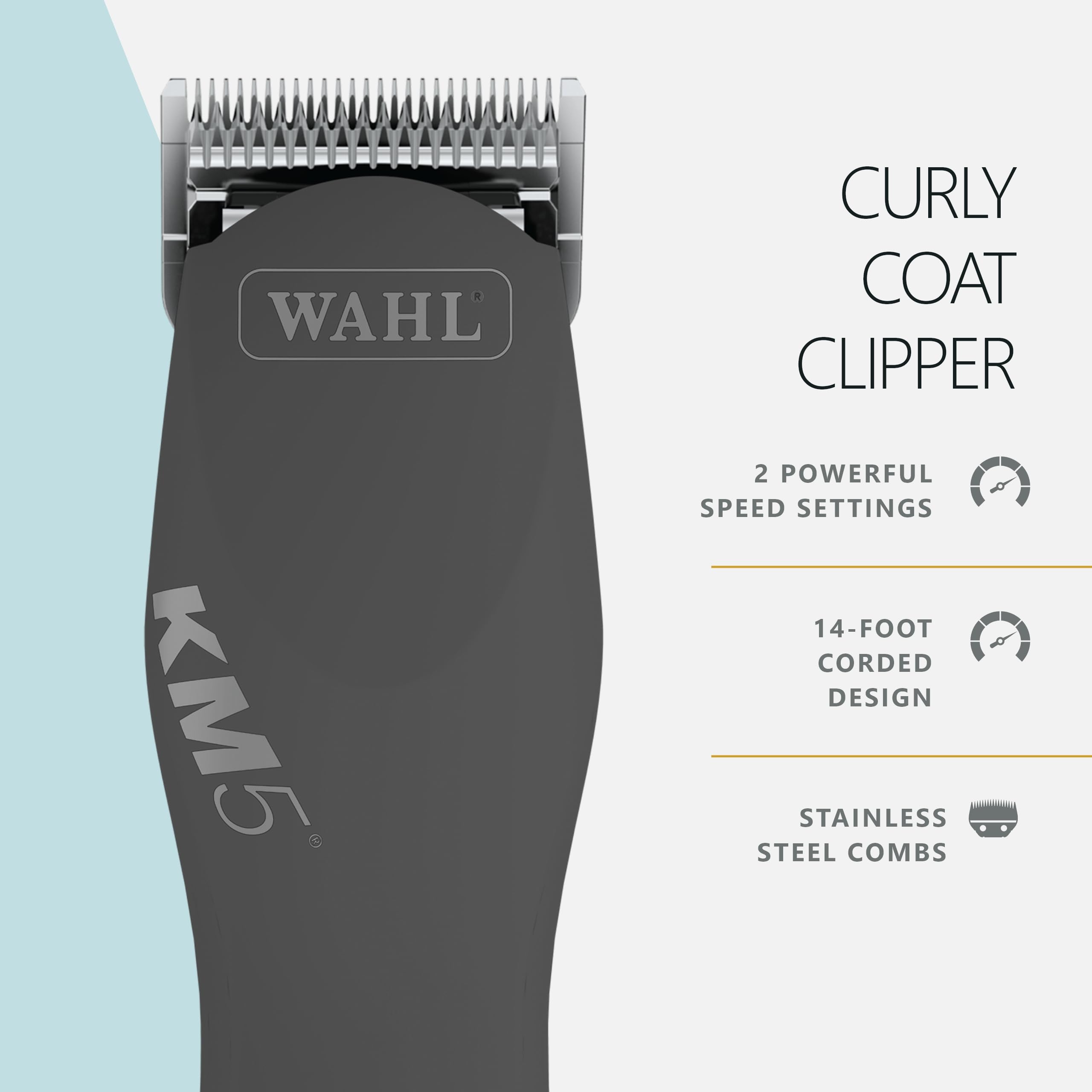 Wahl Curly Coat KM 2-Speed Pro Clipper for cat grooming.