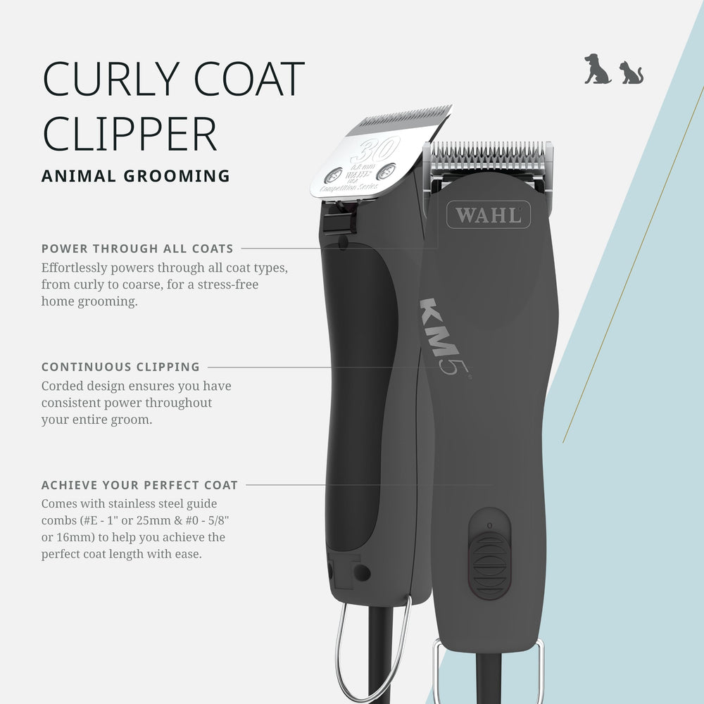 Wahl Curly Coat KM 2-Speed Pro Clipper used in dog grooming session.