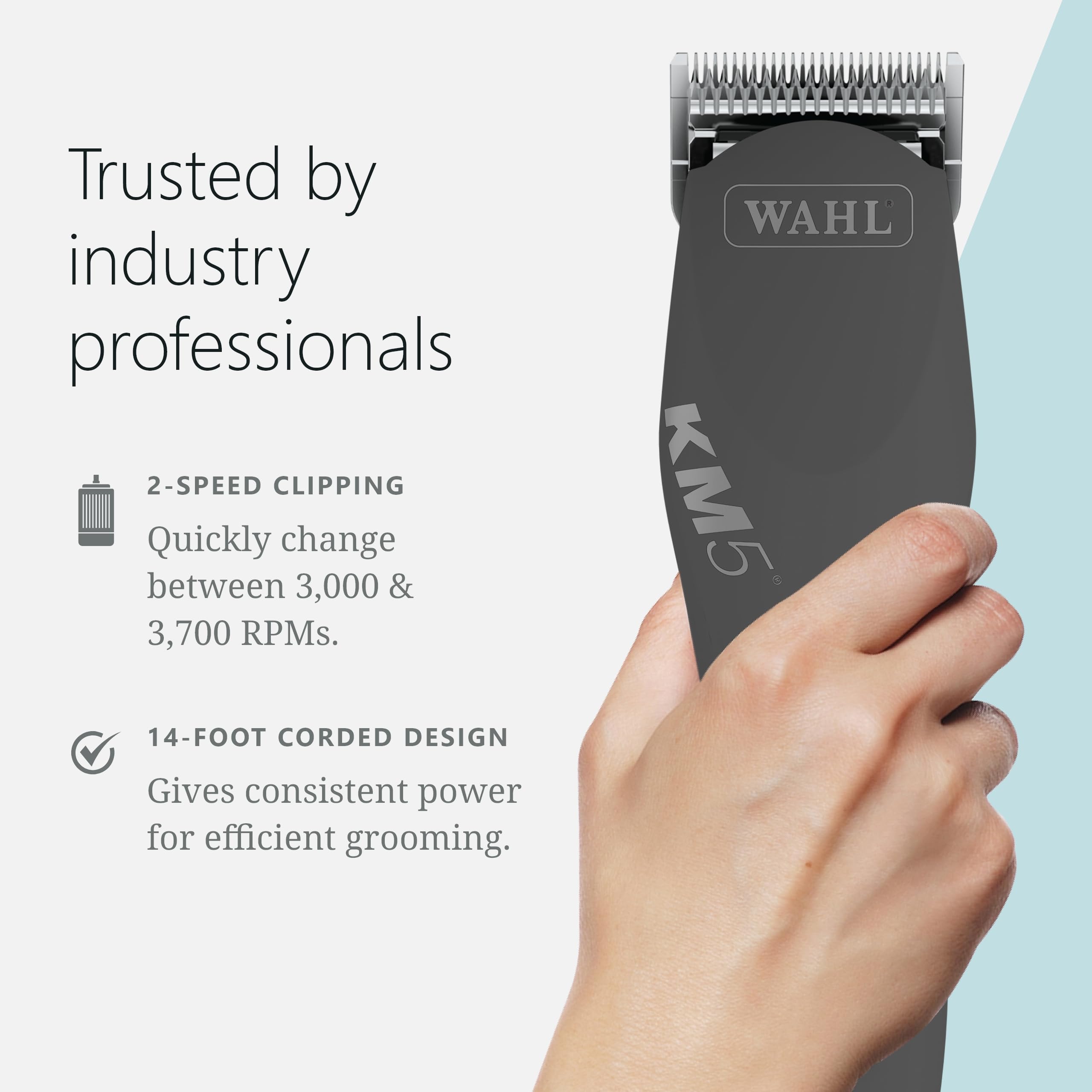 Wahl Curly Coat KM 2-Speed Pro Clipper ergonomic handle.