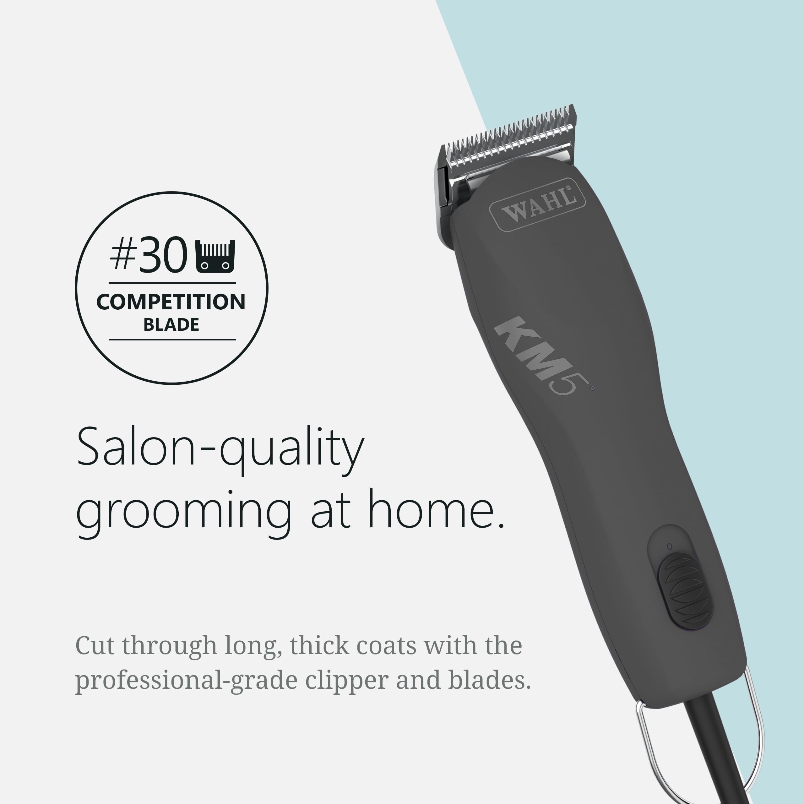 Wahl Curly Coat KM 2-Speed Pro Clipper with guide combs shown.