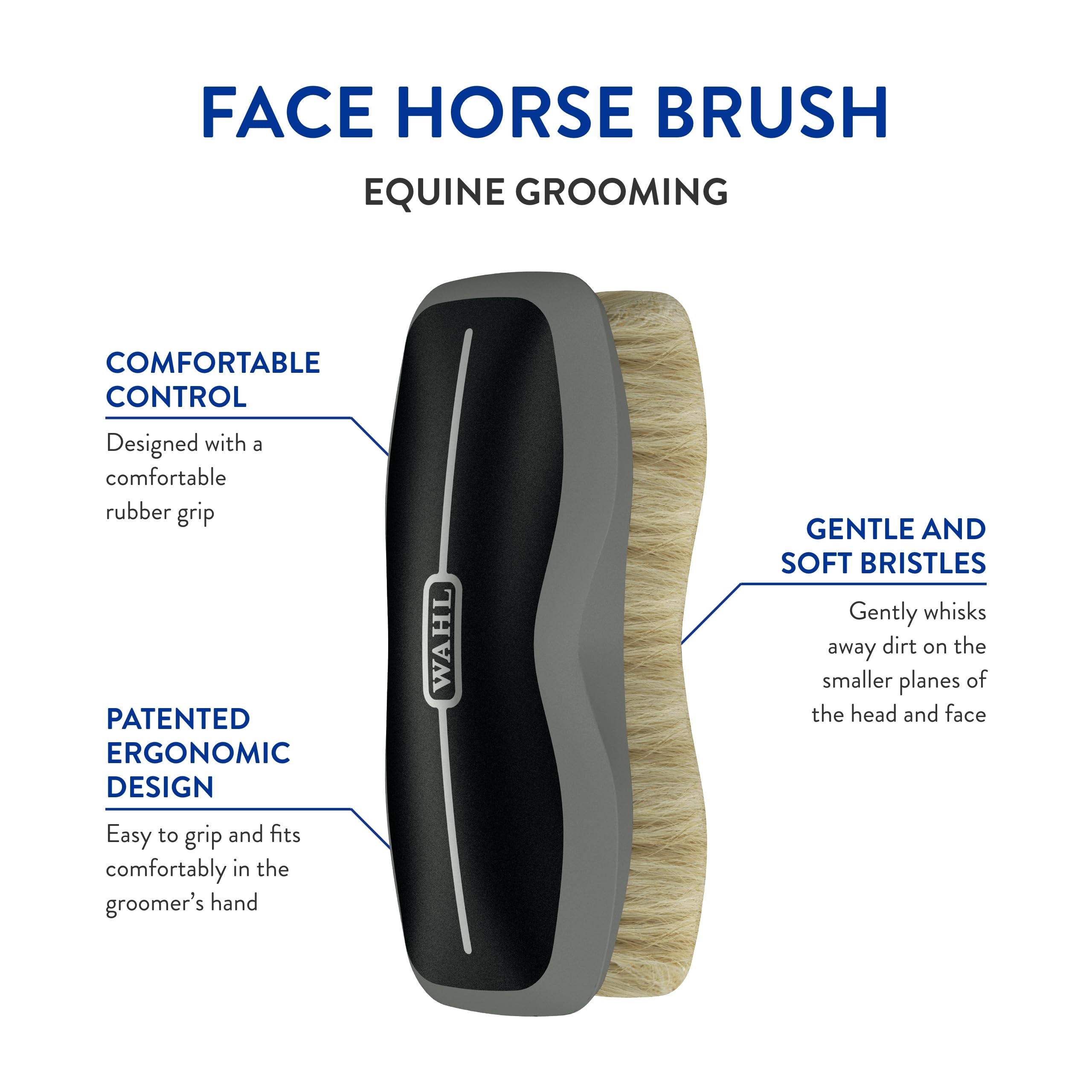 Wahl horse-face brush close-up highlighting the rubber grip for comfort