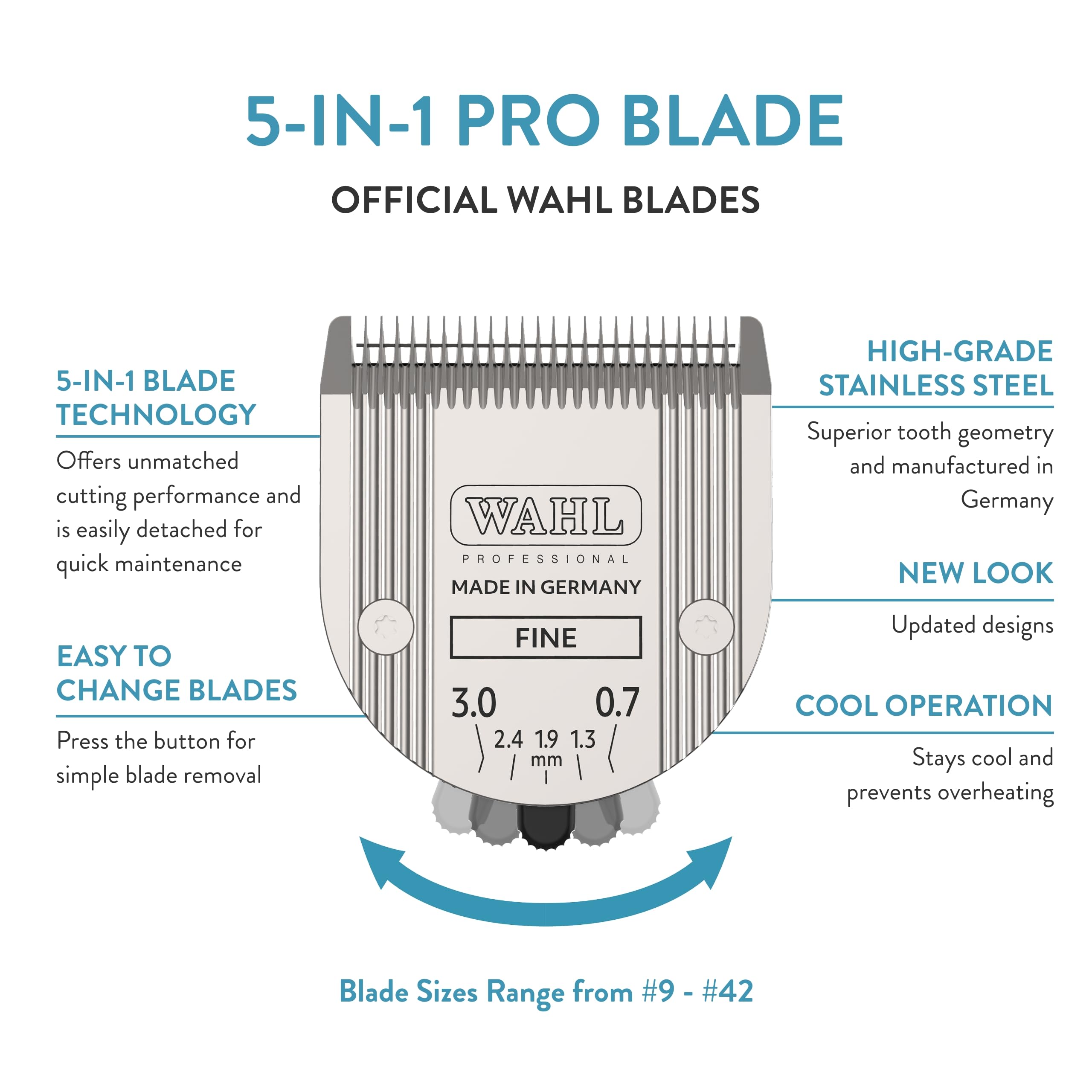 Wahl blade made in Germany, high-grade stainless steel for durability