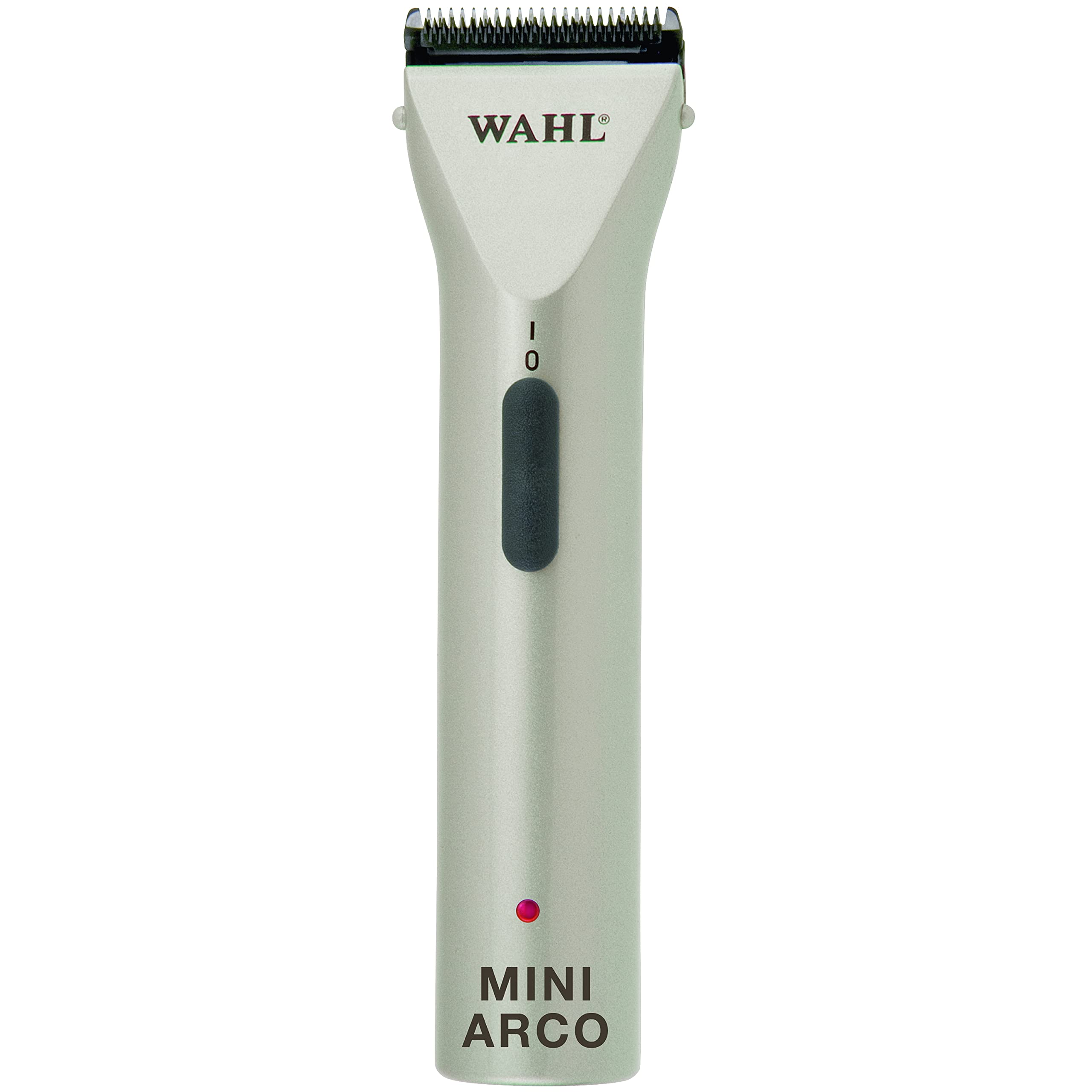 Wahl MiniArco trimmer in hand for precise pet grooming on faces