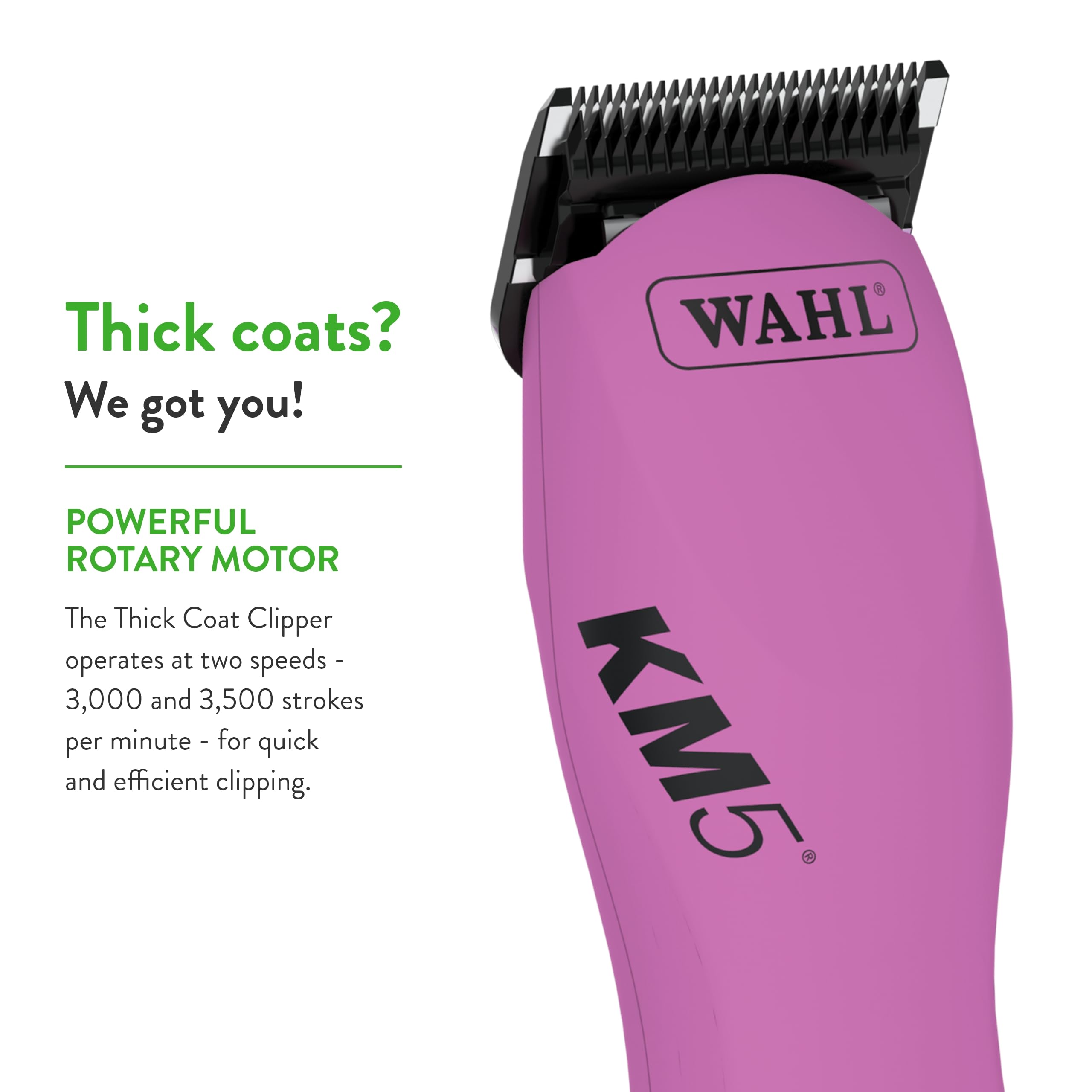 Wahl Pro Animal two-speeds knob demonstrates adjustable power for varying coats.