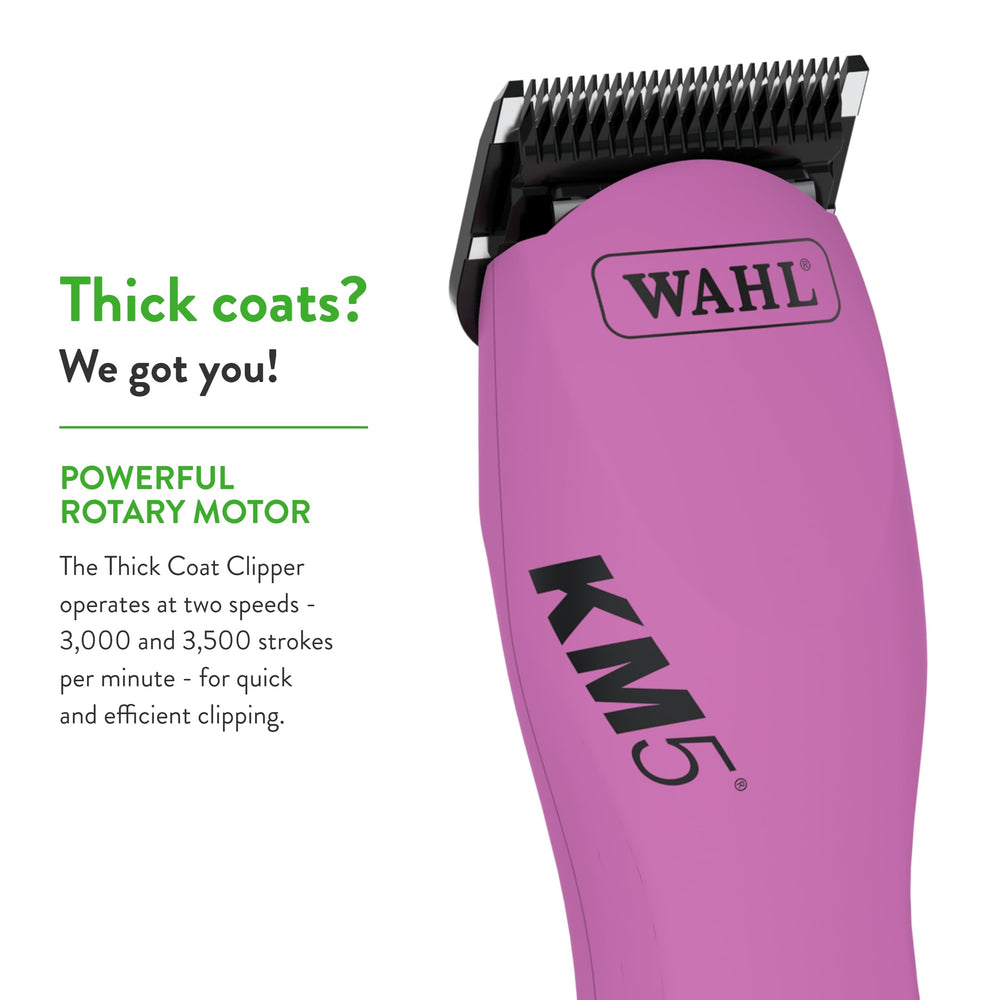 Wahl Pro Animal two-speeds knob demonstrates adjustable power for varying coats.