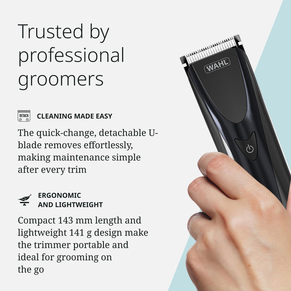 Fidela Trimmer compact design shown for comfortable handling during grooming.