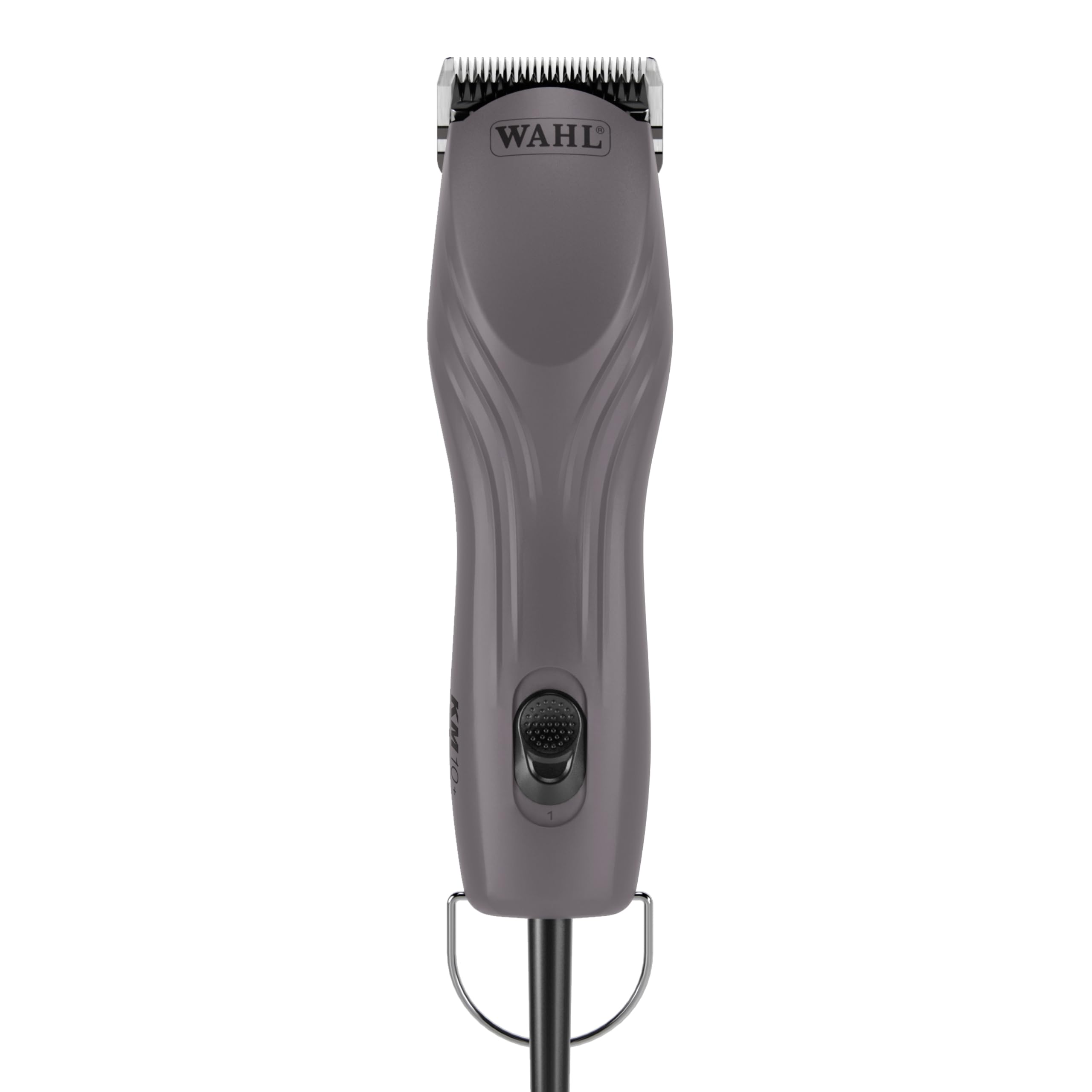 Wahl Pro Animal KM10+ clipper front purple, delivers quiet, professional grooming.