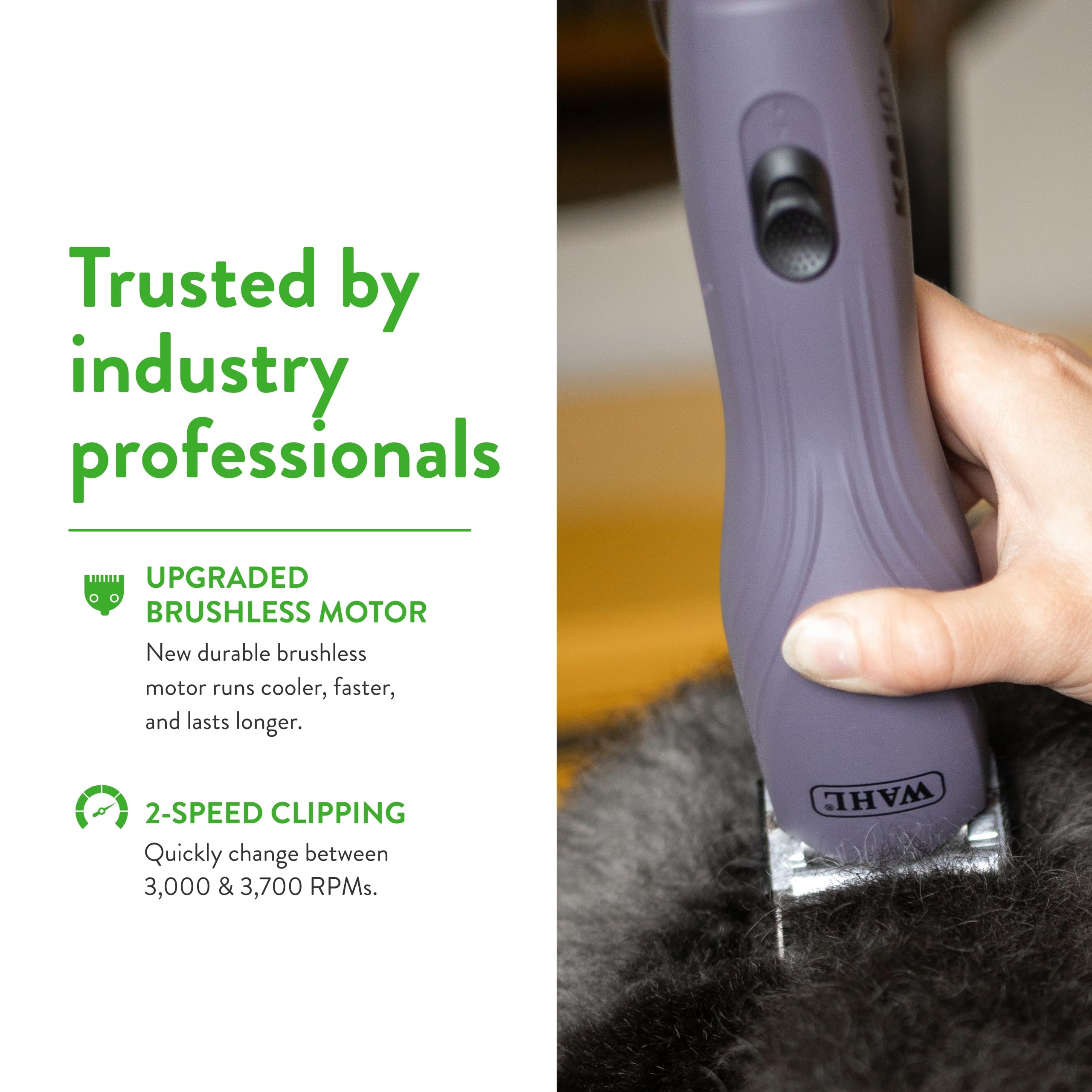 Wahl Pro Animal KM10+ LOCKGUARD tech adds blade protection and stability.