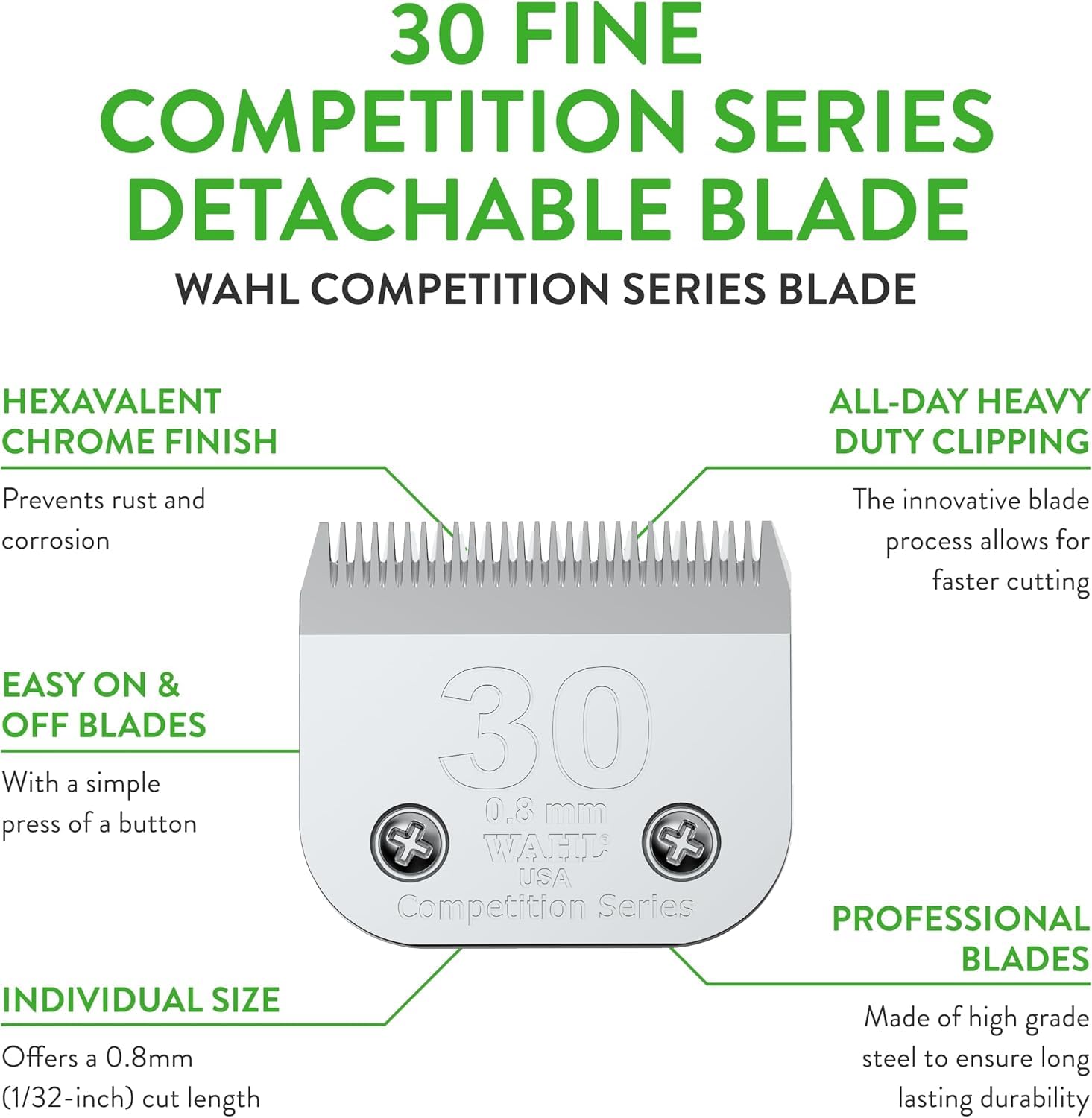 Wahl 30 fine blade chrome finish highlights rust resistance and shine.