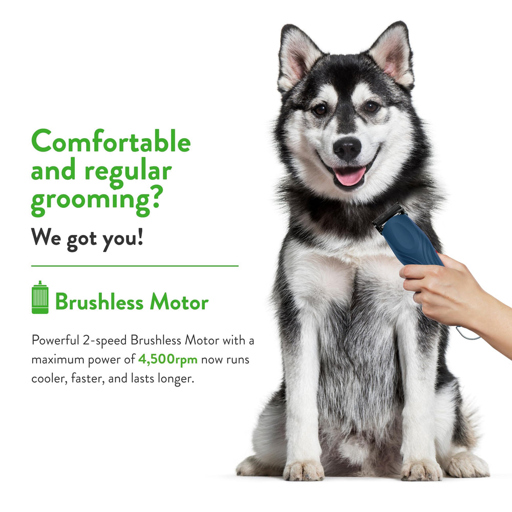 Wahl KMC+ navy cordless clipper provides flexible runtime for grooming on the go.