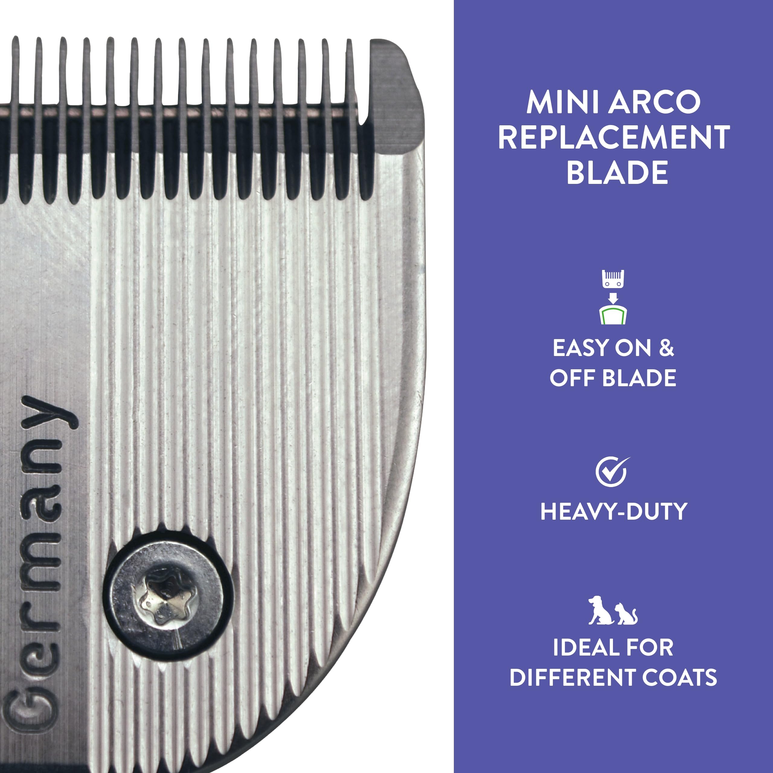 Wahl replacement blade for MiniArco shown with packaging and compatibility note.