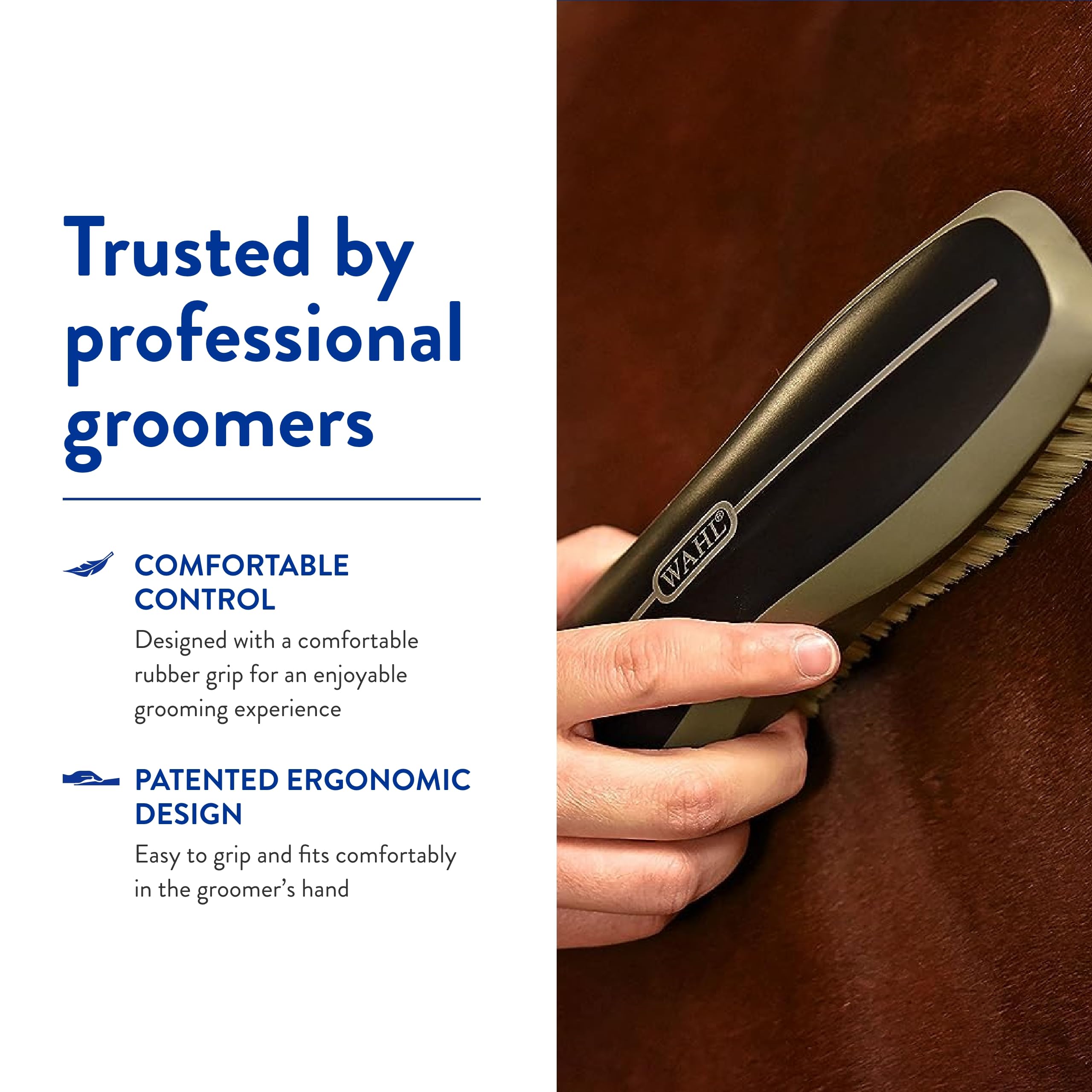 WAHL Soft Body Horse Brush black handle closeup highlighting comfort and durability
