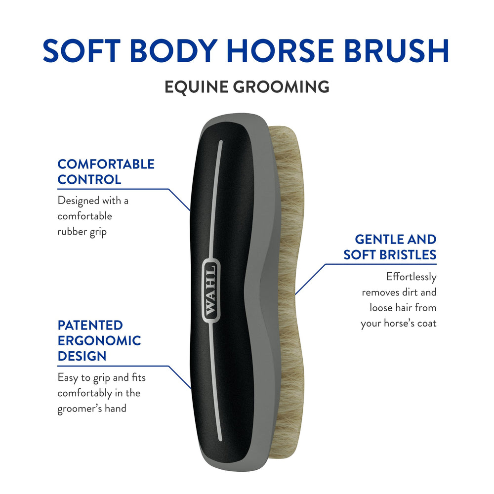 WAHL Soft Body Horse Brush grip detail shows ergonomic grip for comfortable handling