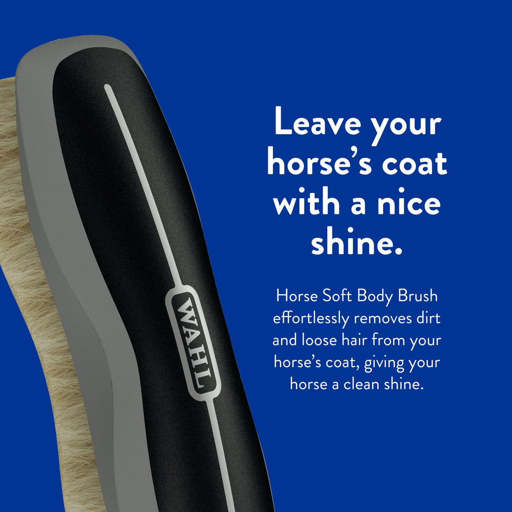 WAHL Soft Body Horse Brush removes loose hair to reduce shedding in stalls