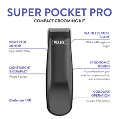 Wahl Super Pocket Pro ergonomic handle for comfortable, precise trimming