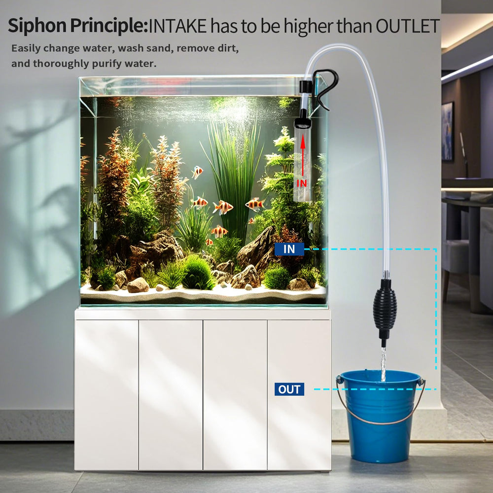 Waifoter hand-pump-action during water-change creates a strong siphon without power.