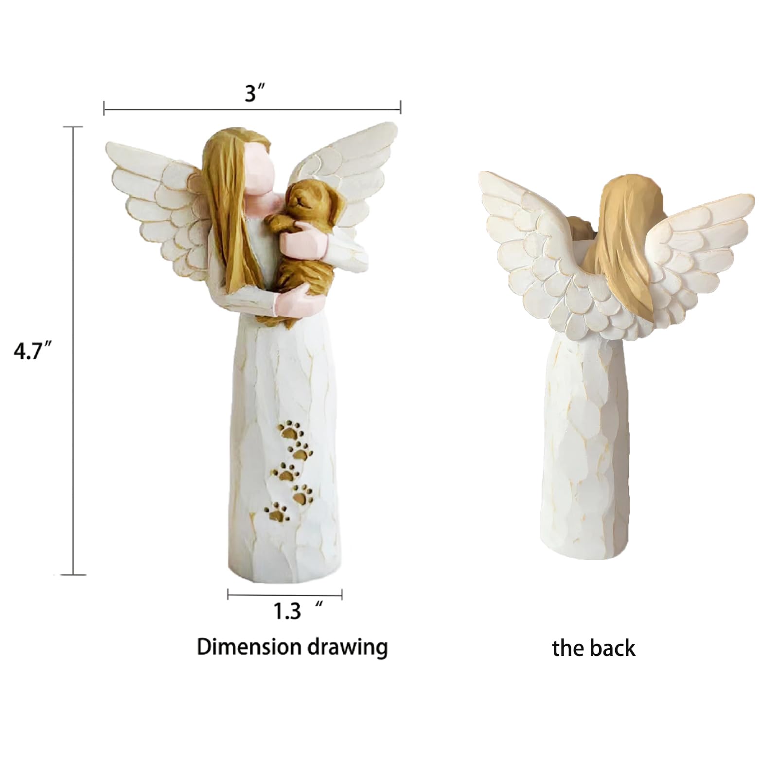 Waifugal dog memorial angel statue closeup highlights graceful resin craftsmanship