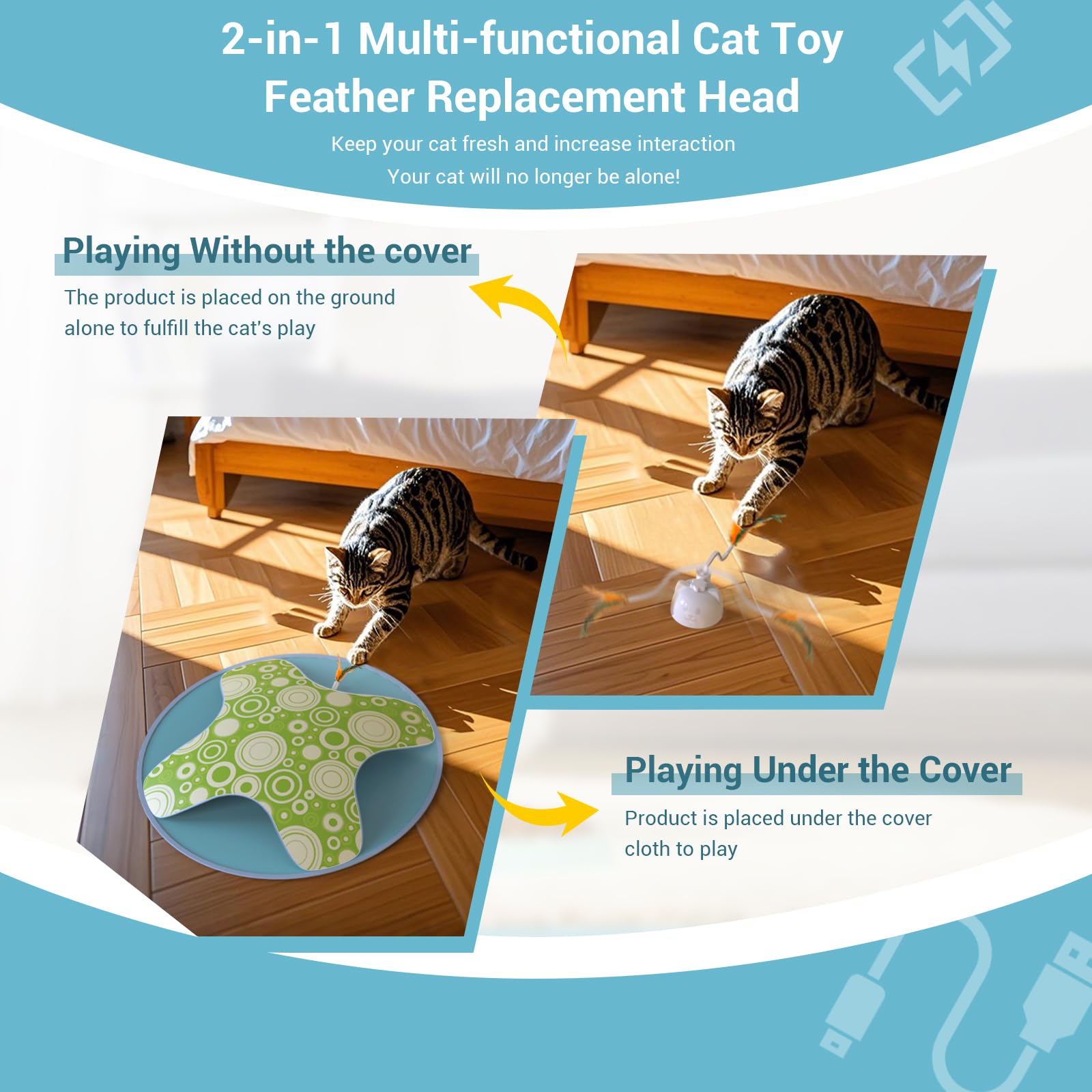 WAKHJAKT 360-degree movement captures cat’s attention with irregular paths.