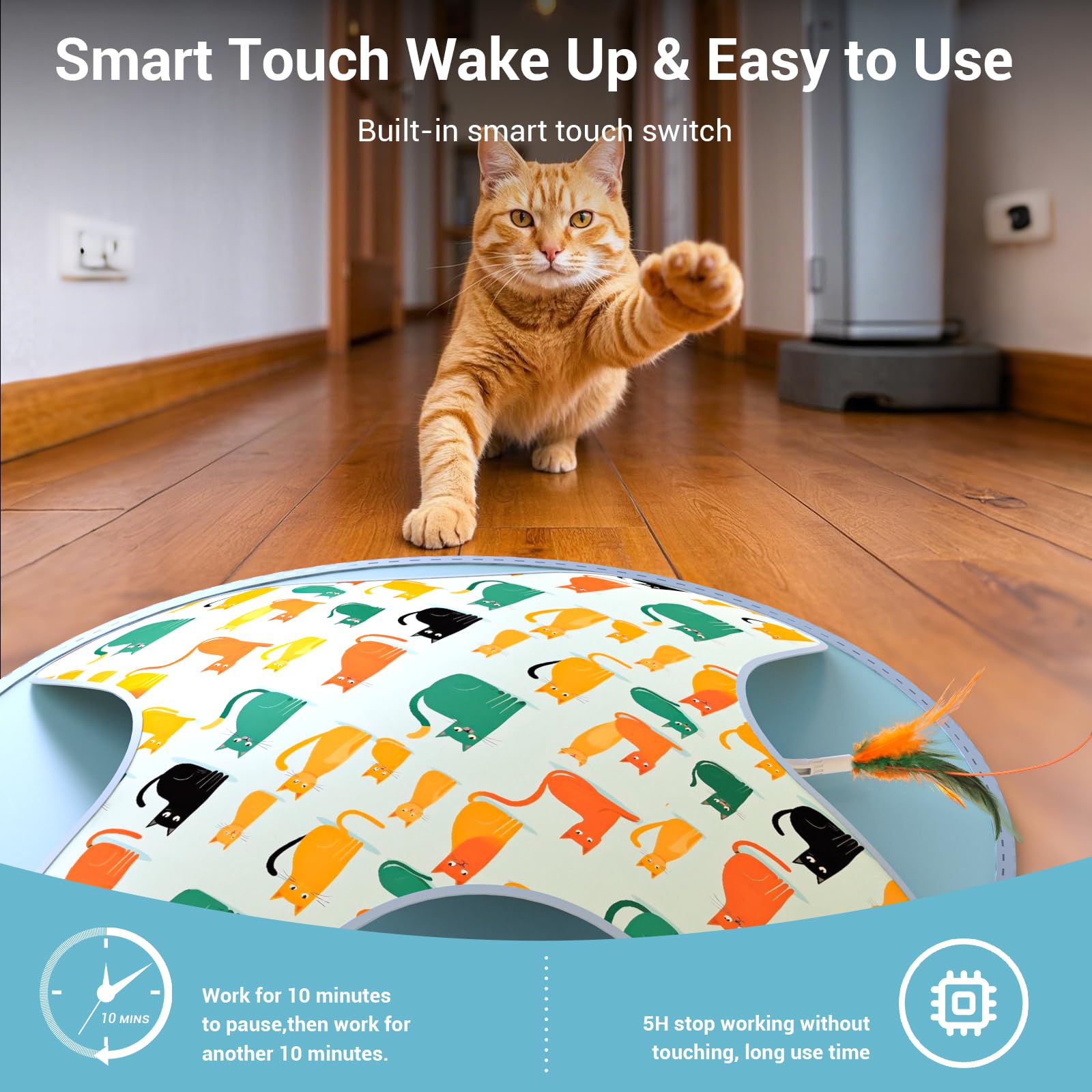 WAKHJAKT cat toy usb charging port image highlighting cordless playtime.