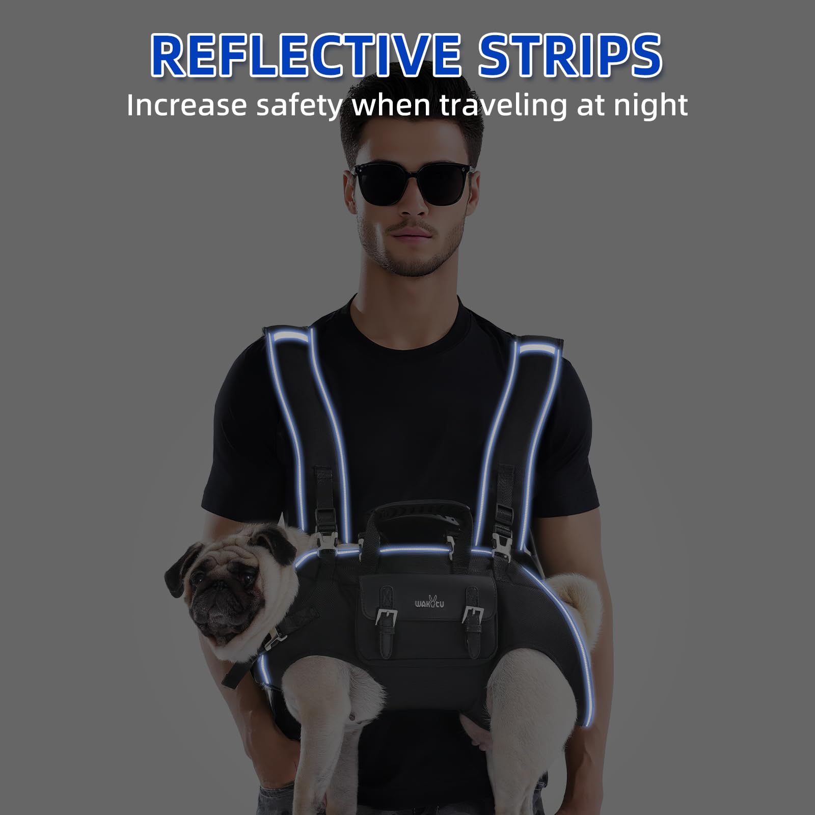 Wakytu dog backpack carrier lumbar pad reduces waist strain for owners.
