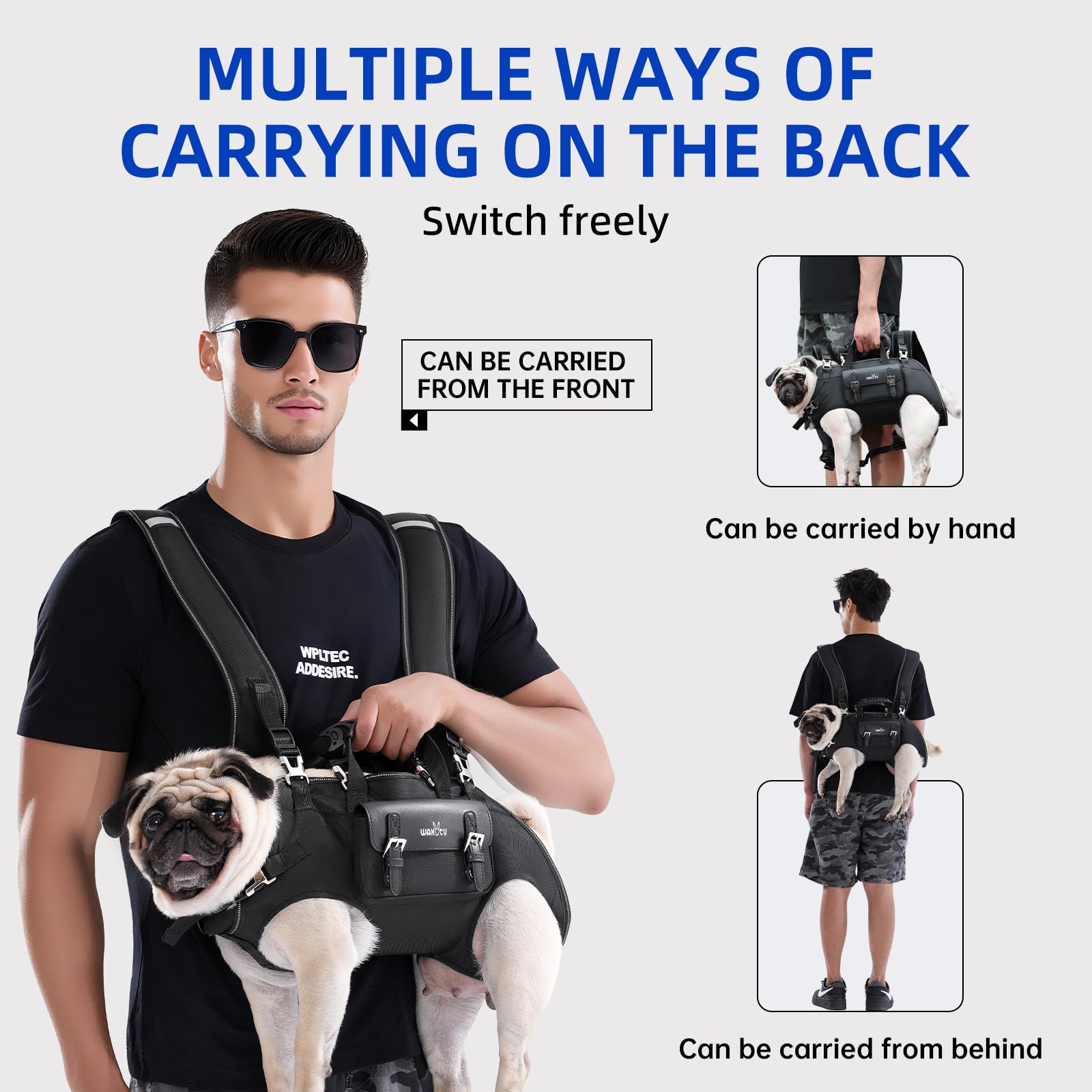 Wakytu dog backpack carrier padded shoulder straps ease weight bearing.