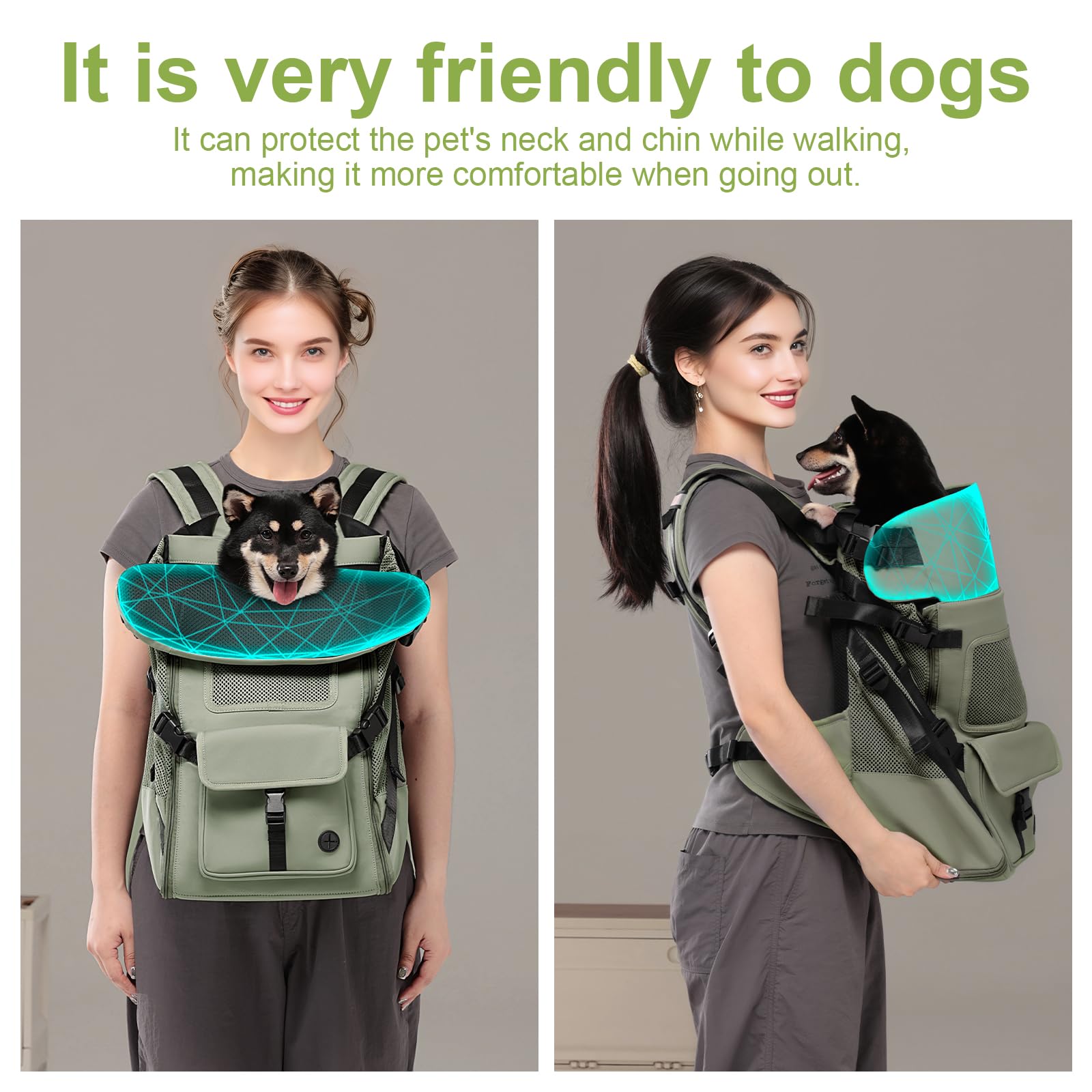 Wakytu dog backpack carrier side view with ergonomic padding for comfort