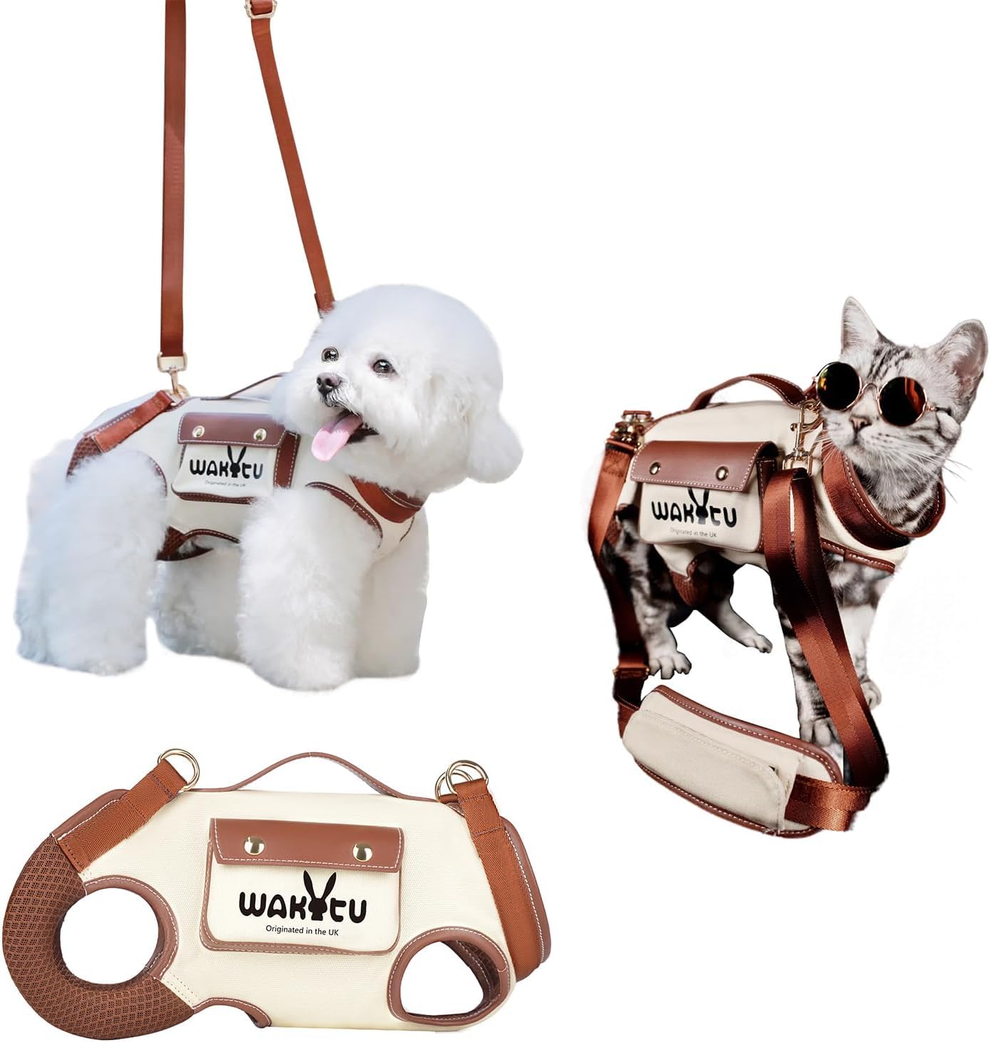 Wakytu dog lift harness front view shows secure fit for daily car rides.