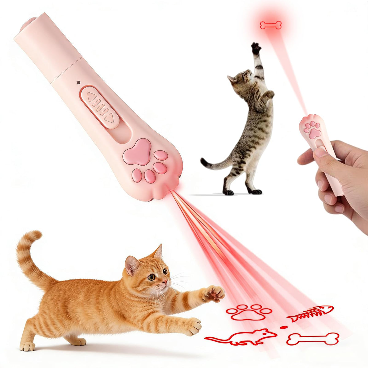 Walfront cat toys front view with three modes to engage indoor play.