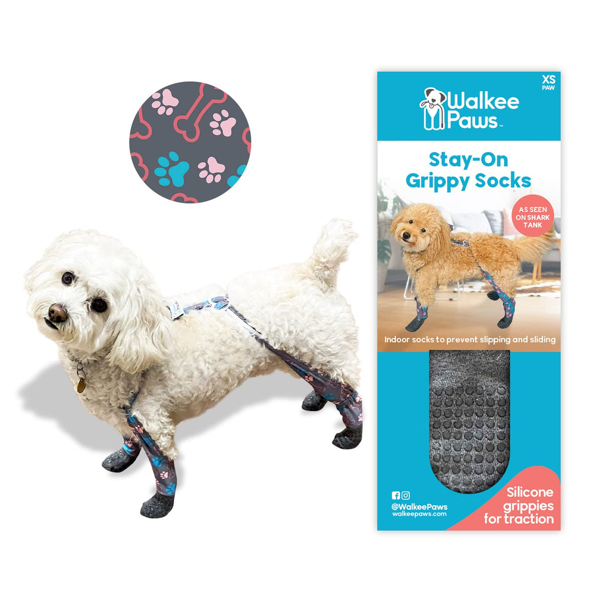 Walkee Paws stay-on socks back design ensures secure fit and comfortable wear.