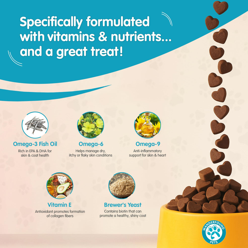 Wanderfound Pets omega-3 dog itch relief chews promote smoother skin