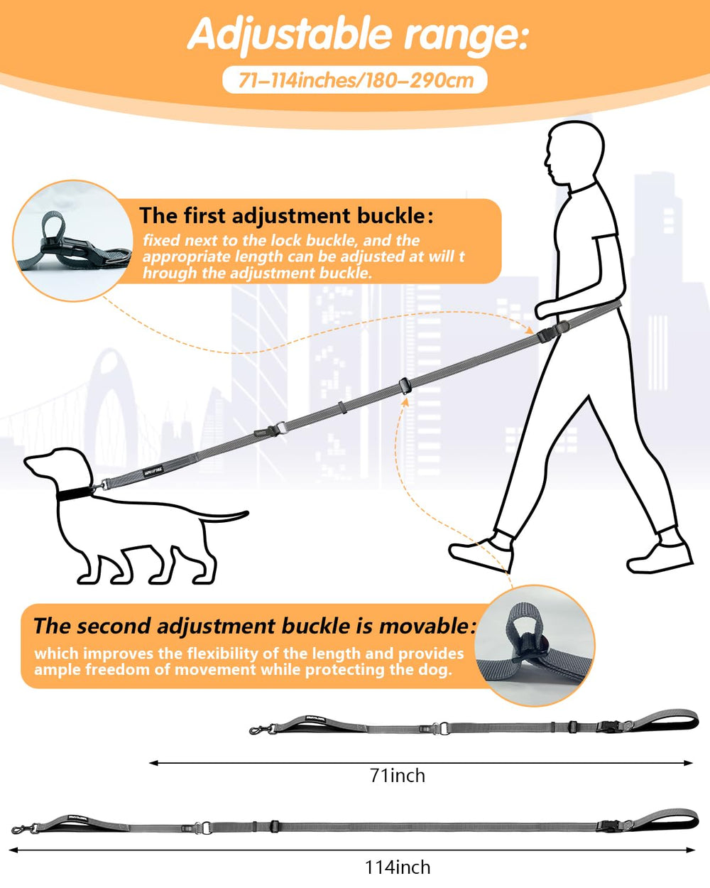 WANFIRE leash used as shoulder-carry for hands-free control.