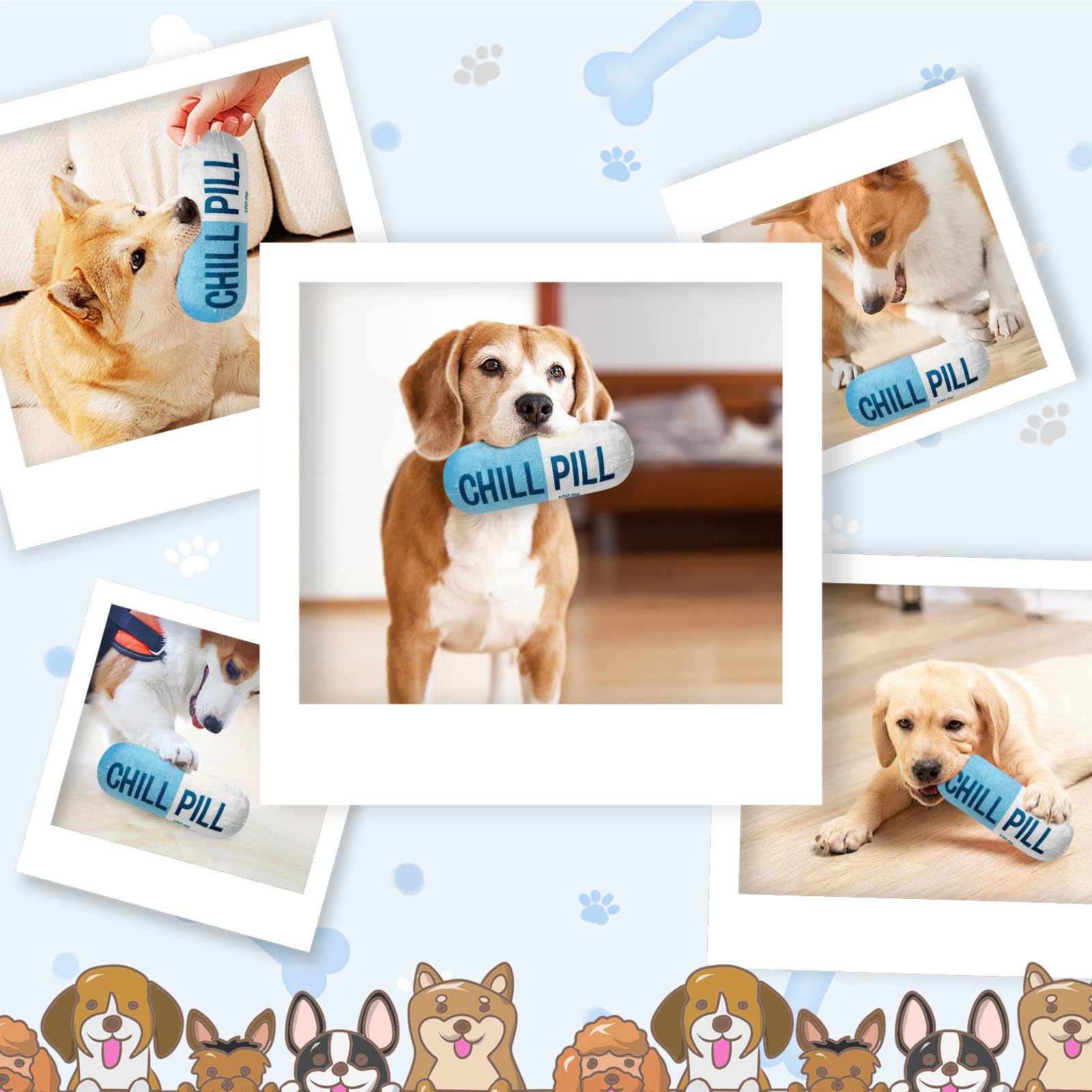 Wanheart Funny Chill Pill Toy blue rustling sound enhances sensory pet engagement.