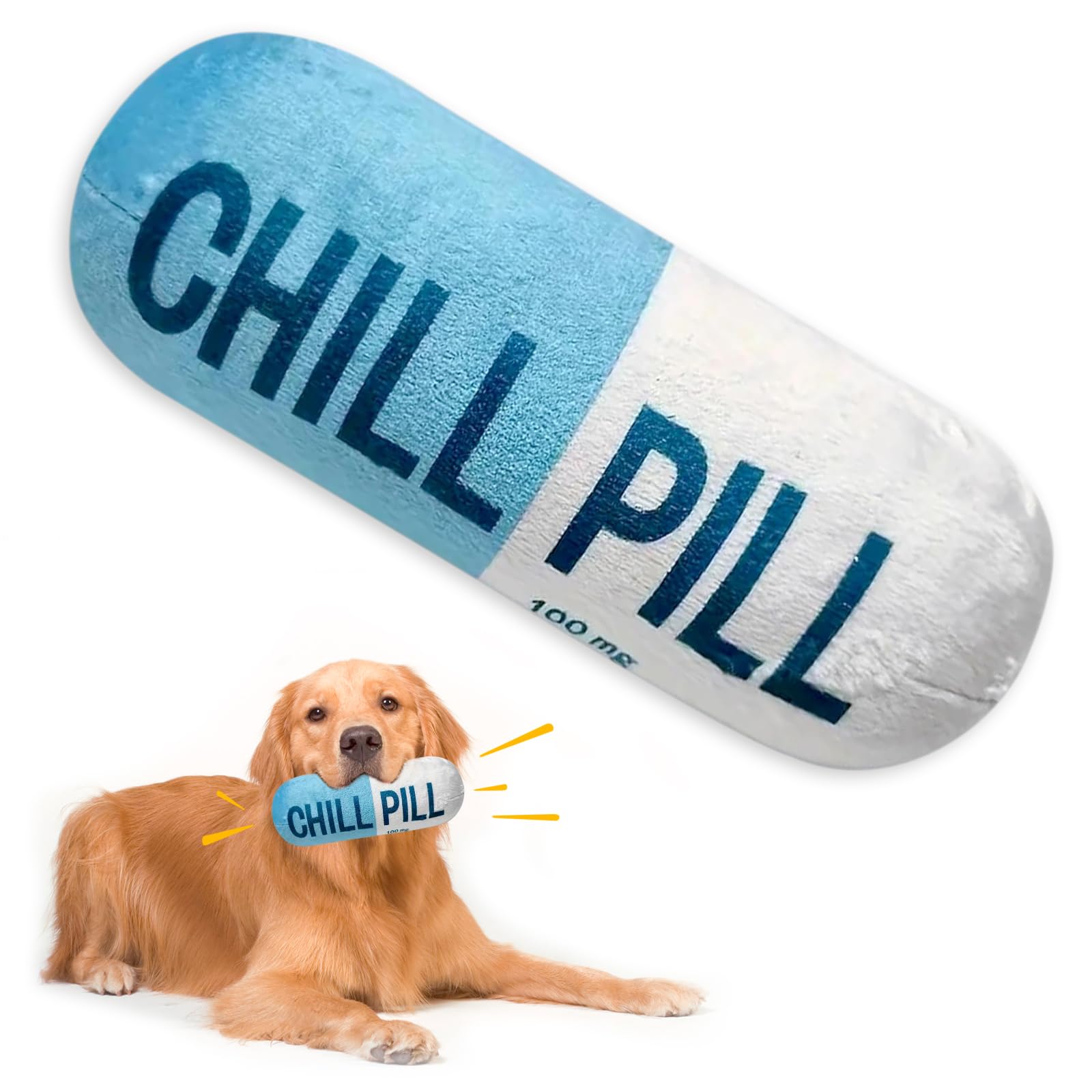Wanheart Funny Chill Pill Toy blue with squeaker sparks curious play for dogs and cats.