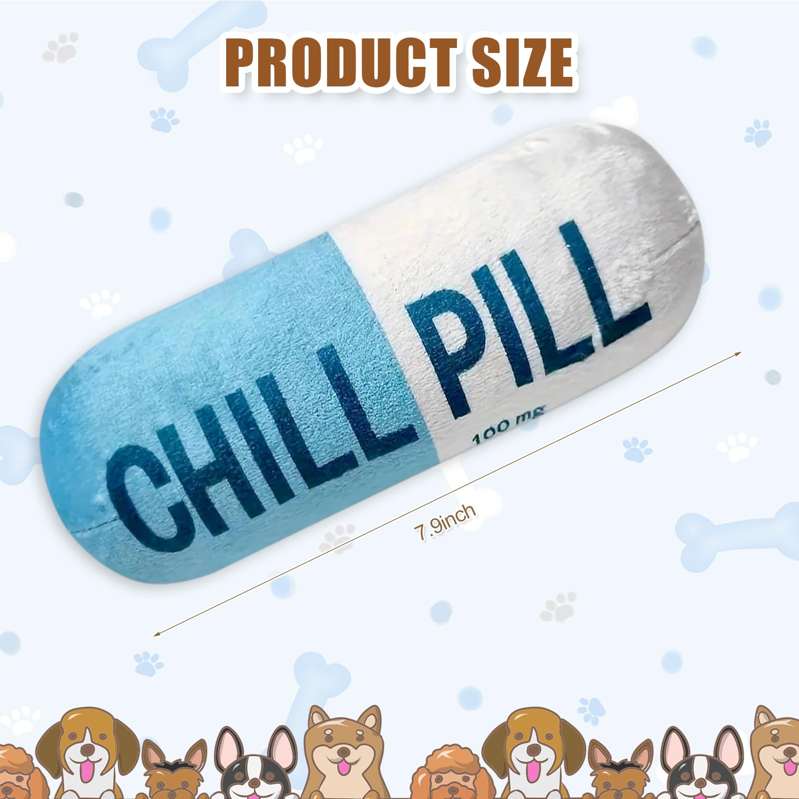 Wanheart Funny Chill Pill Toy blue teething-friendly design promotes safe chewing for puppies.