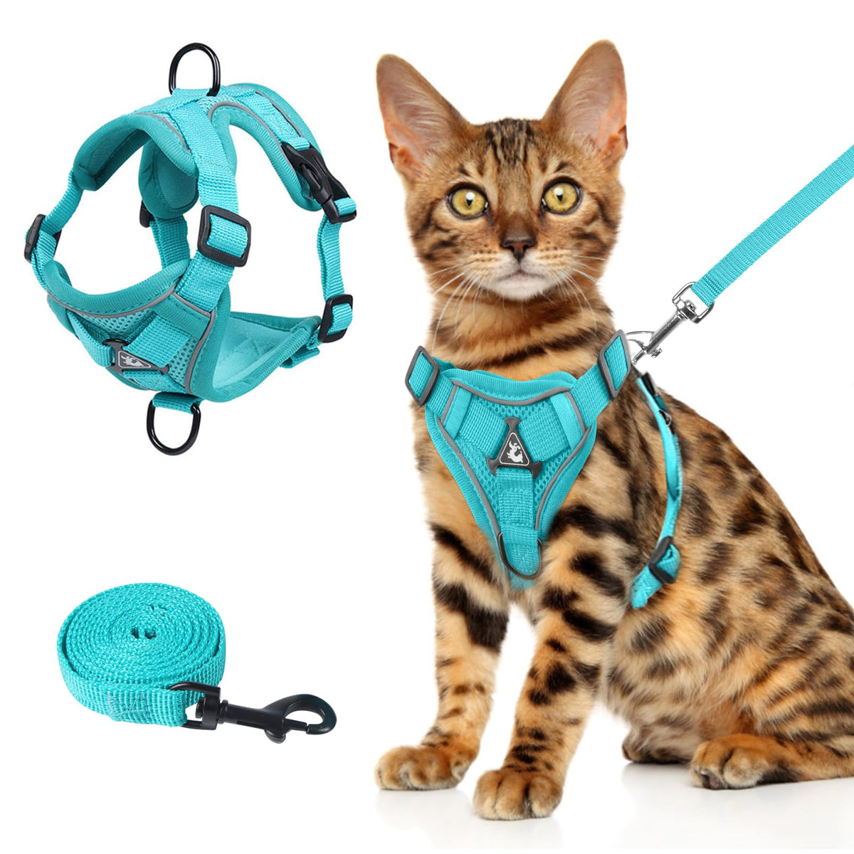 Wanheart Summer cat chest harness Emerald L side view highlighting breathable mesh for comfortable outings.