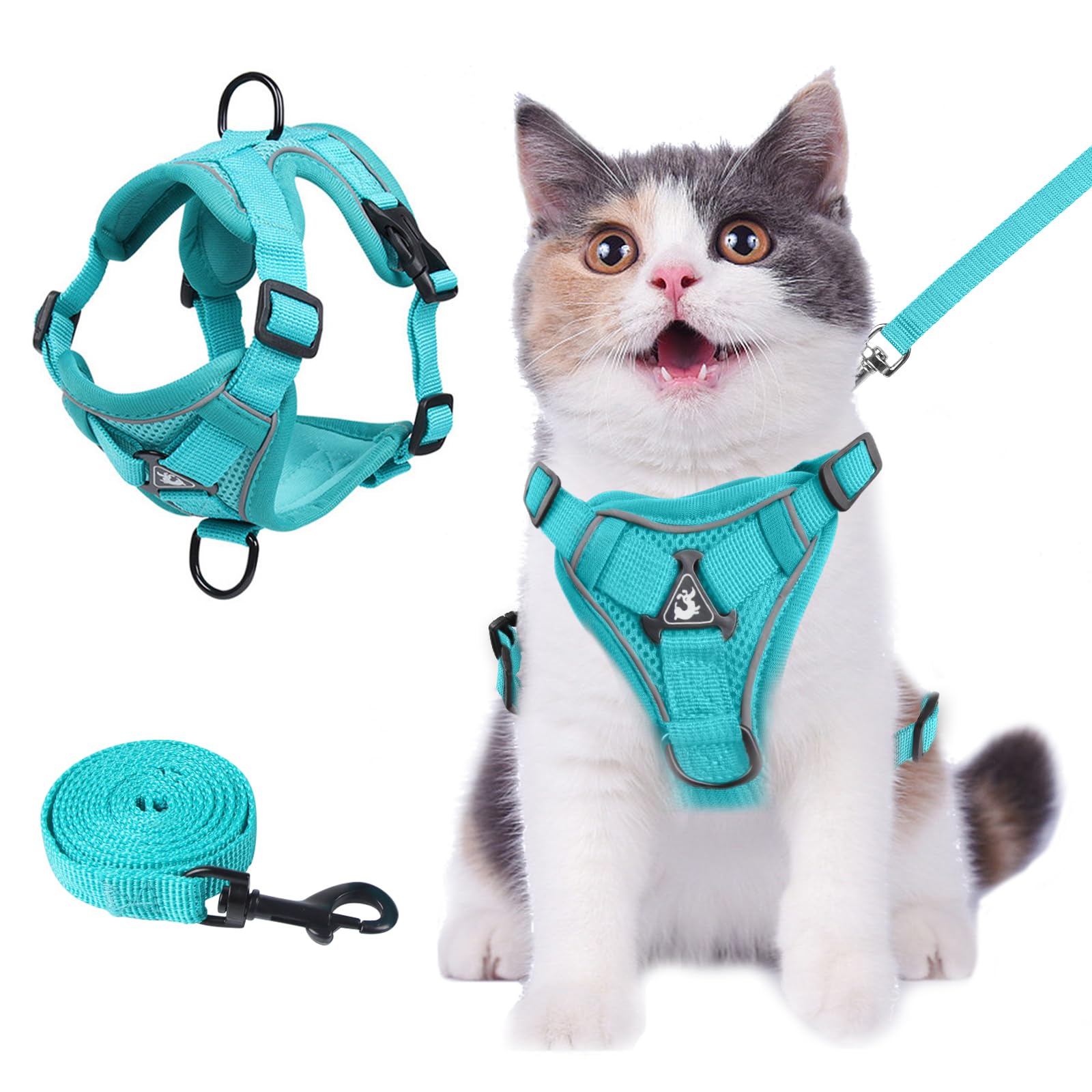 Wanheart Summer Cat Harness Emerald fabric close-up shows breathable comfort for walks.