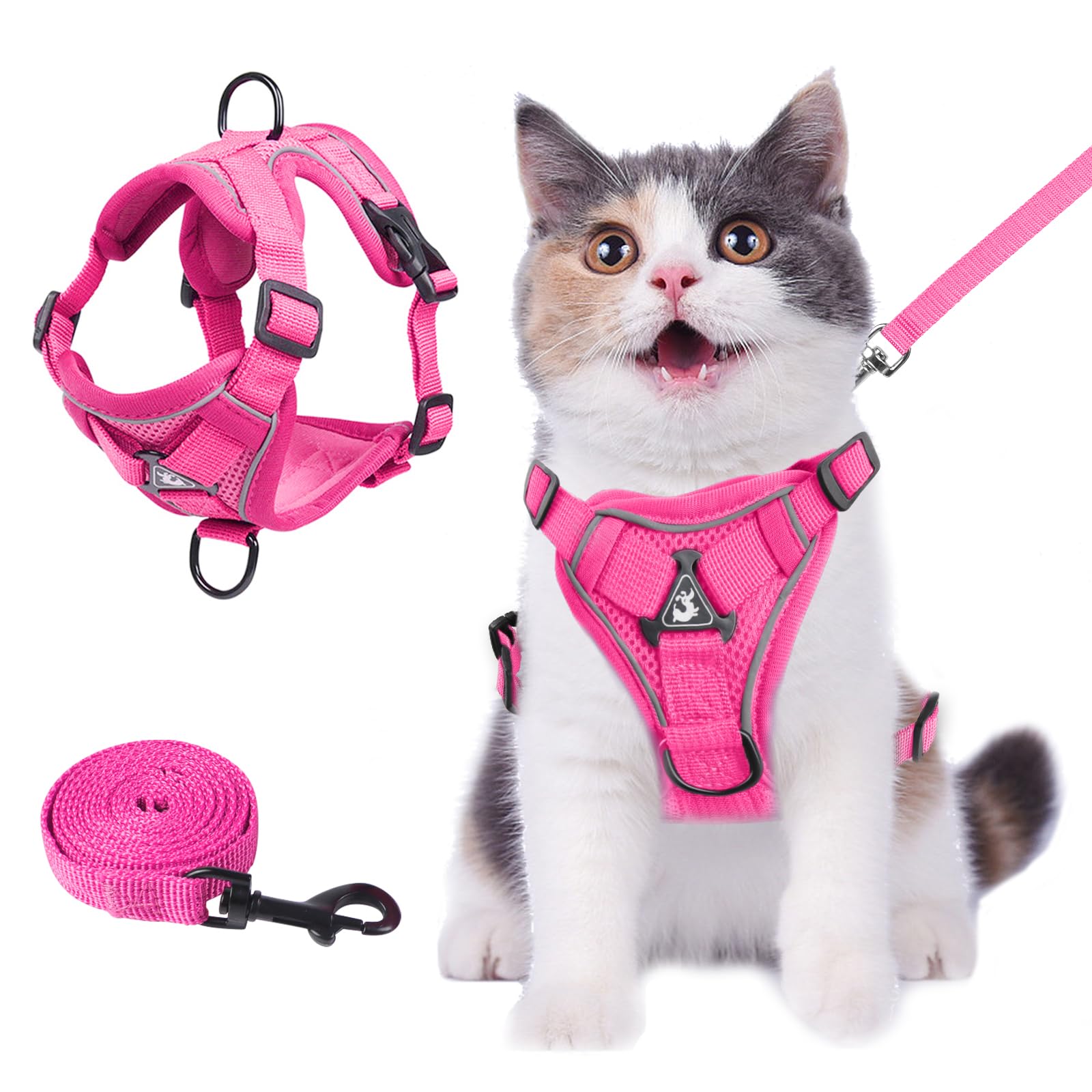 Wanheart Summer cat harness rose red front view shows breathable mesh for comfortable outdoor walks