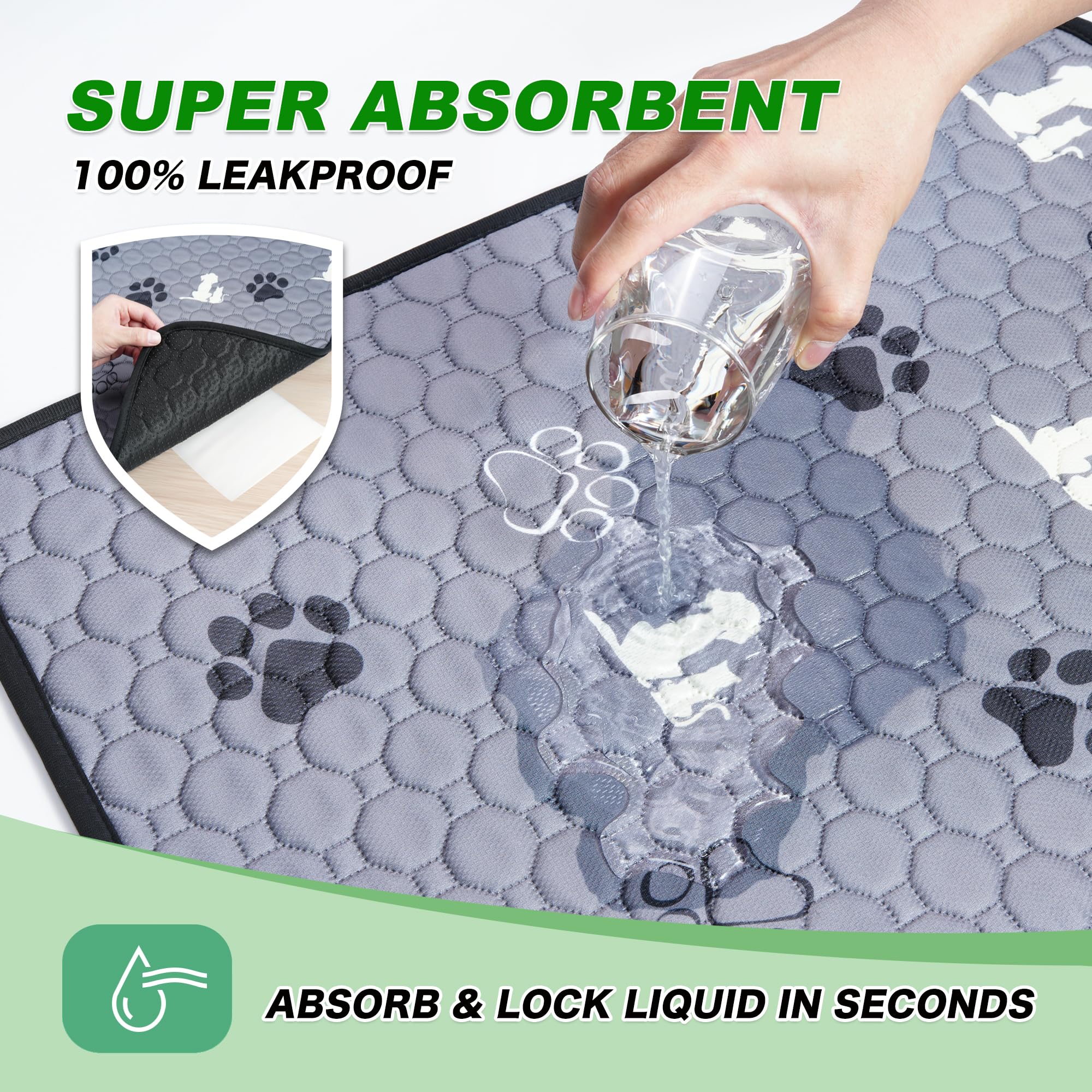 WanpeeGoo absorbent puppy pad; high-density surface keeps surfaces dry.