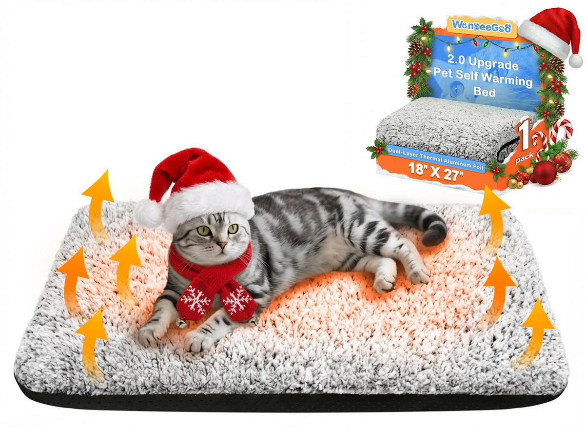 WanpeeGoo self-warming bed grey closeup highlights cozy texture and warmth retention