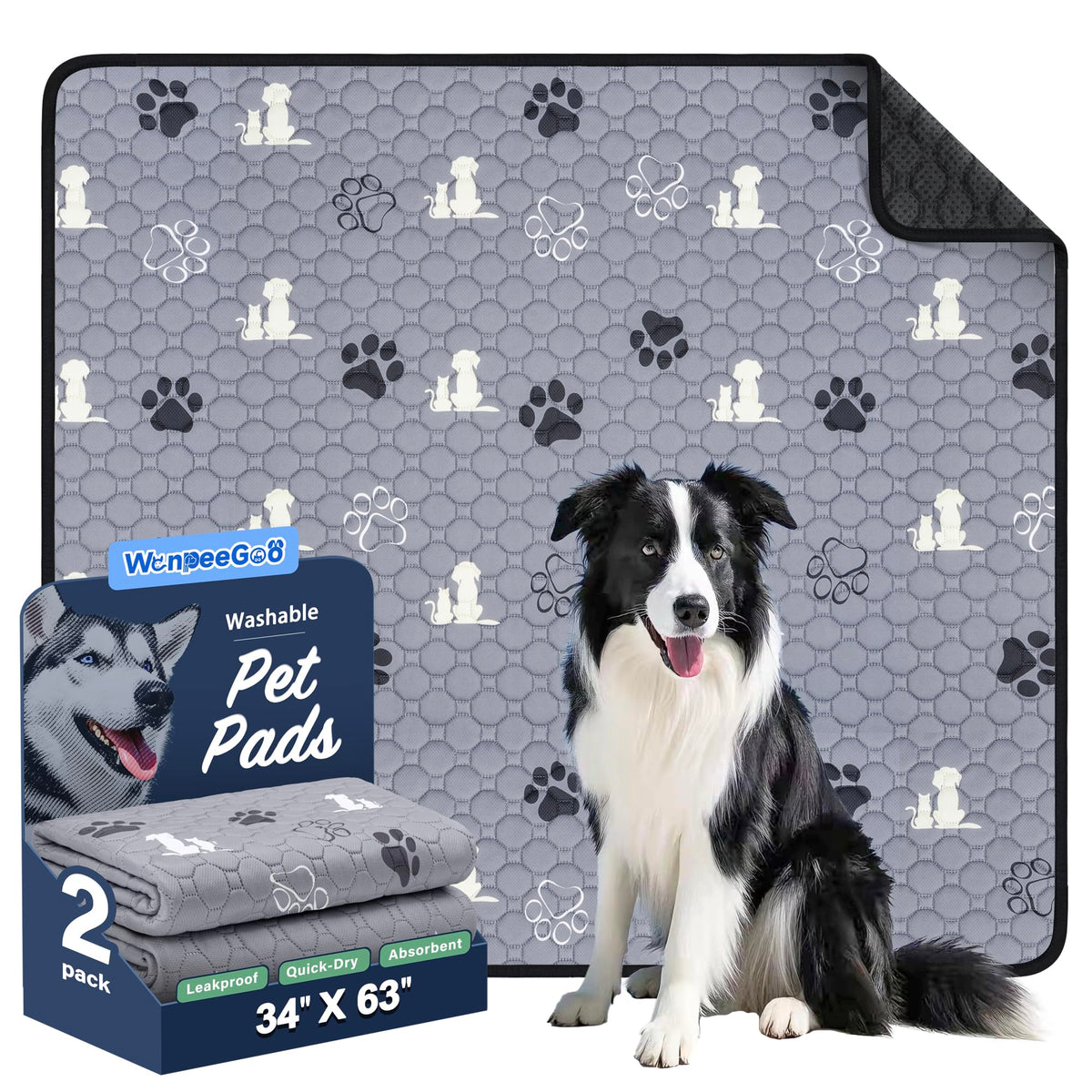 WanpeeGoo washable pee pad pattern grey 34x63 ideal for stylish puppy training