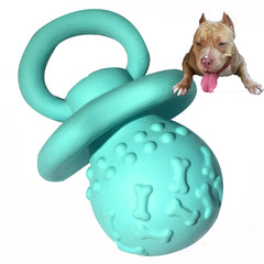 WantChew latex dog squeaky toy blue in use with excited dog during playtime.
