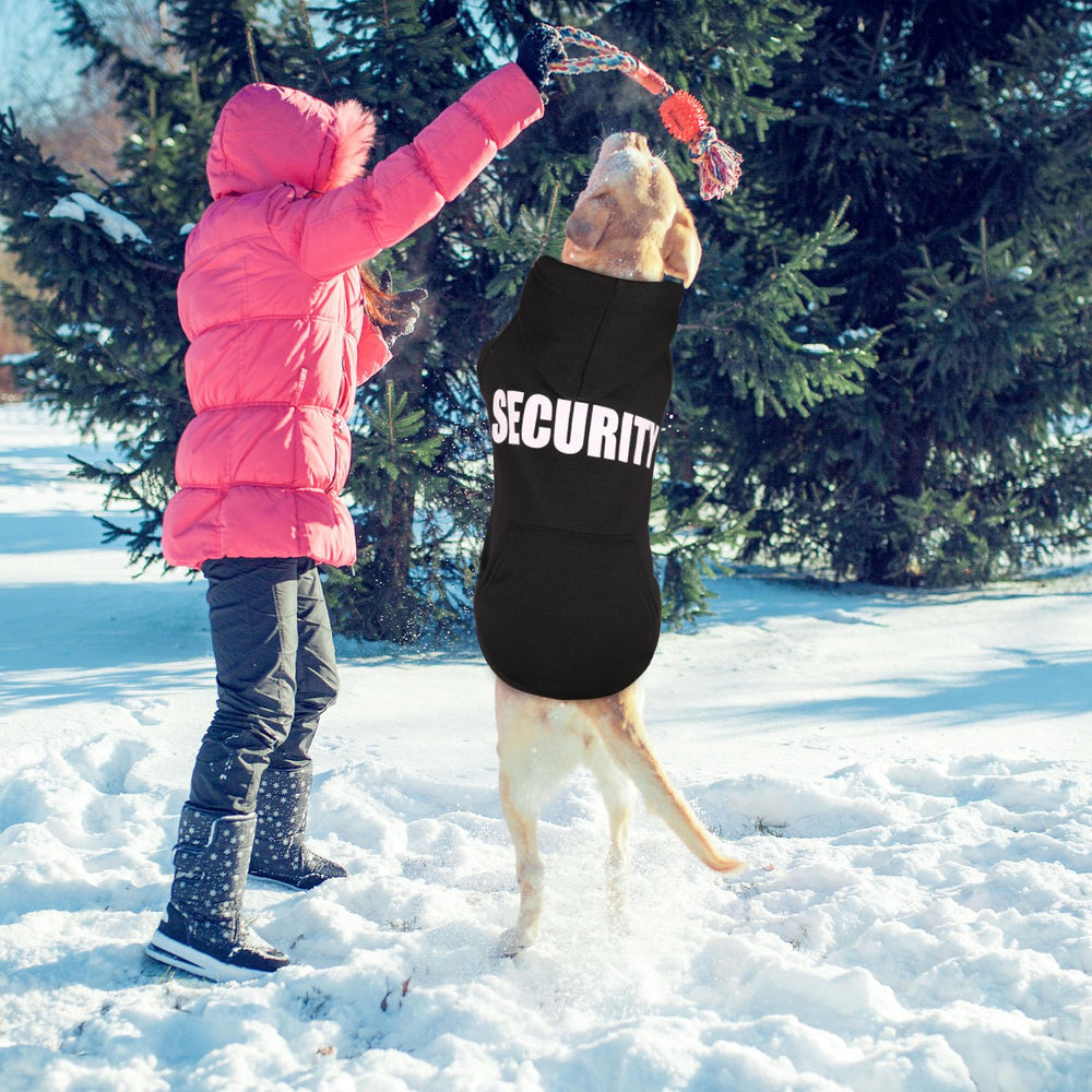 Waoduld 5XL dog sweater during walk demonstrates practical weather protection.