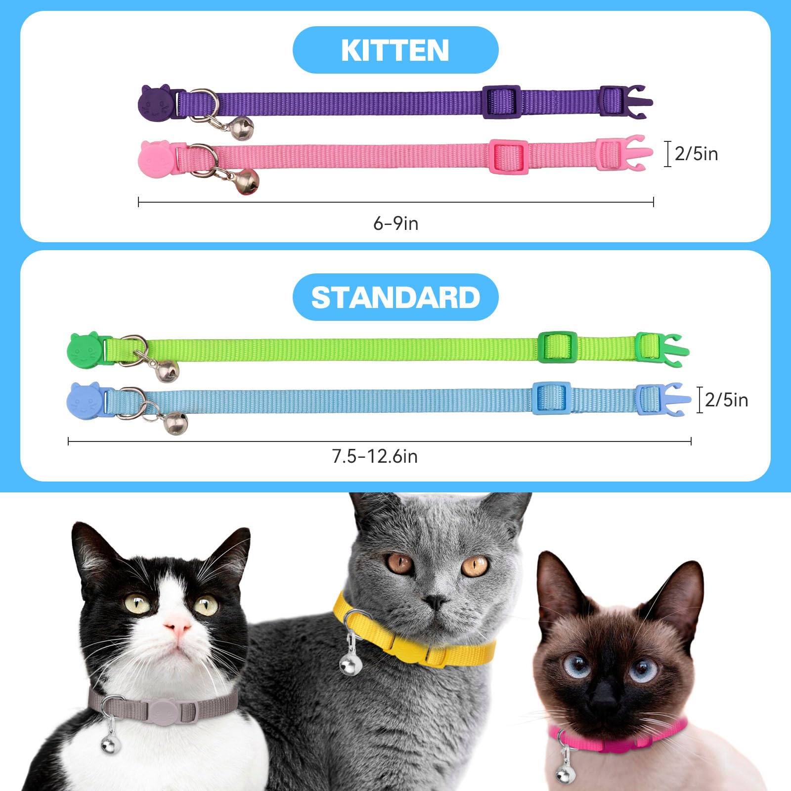 Waoduld adjustable-two-sizes collar ensures a comfortable fit for kittens and adults