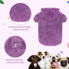Waoduld dog hoodie hood up for extra warmth and wind protection.