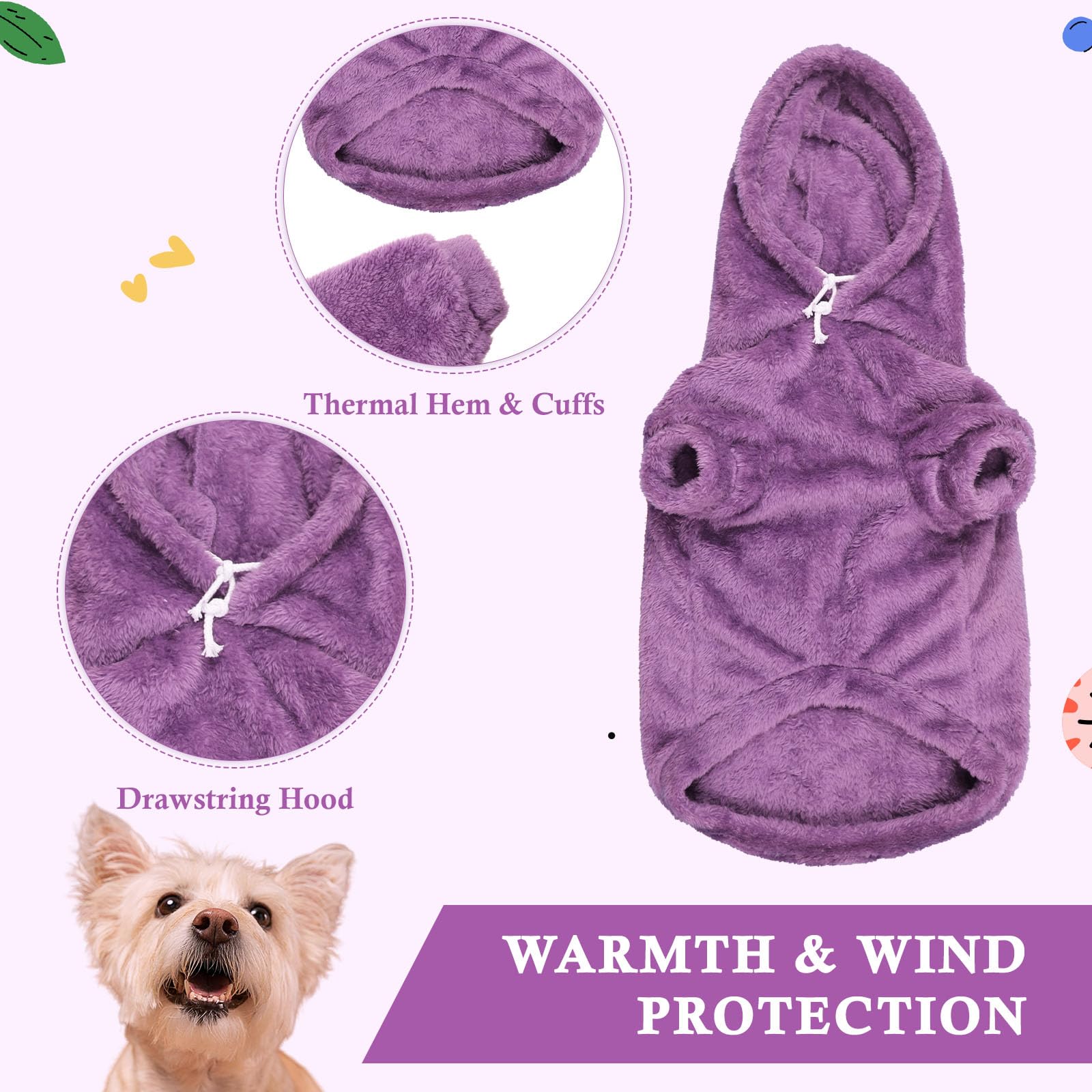 Waoduld dog sweater purple leash hole for easy, hassle-free walks.
