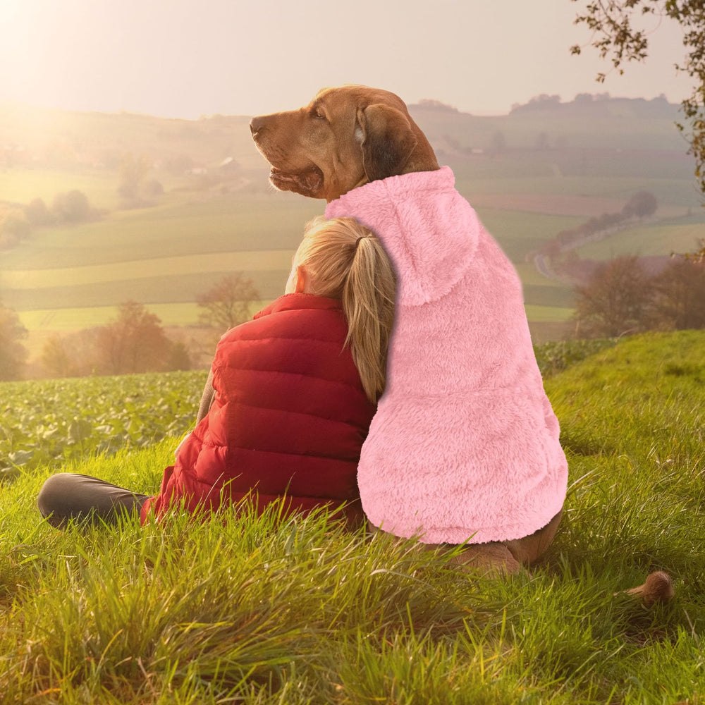Waoduld hood drawstring dog sweater—adjustable warmth and wind protection.