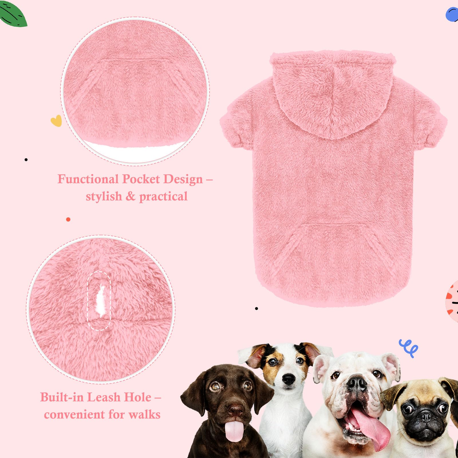 Waoduld polar fleece dog sweater—soft double-sided fabric for breathable warmth.